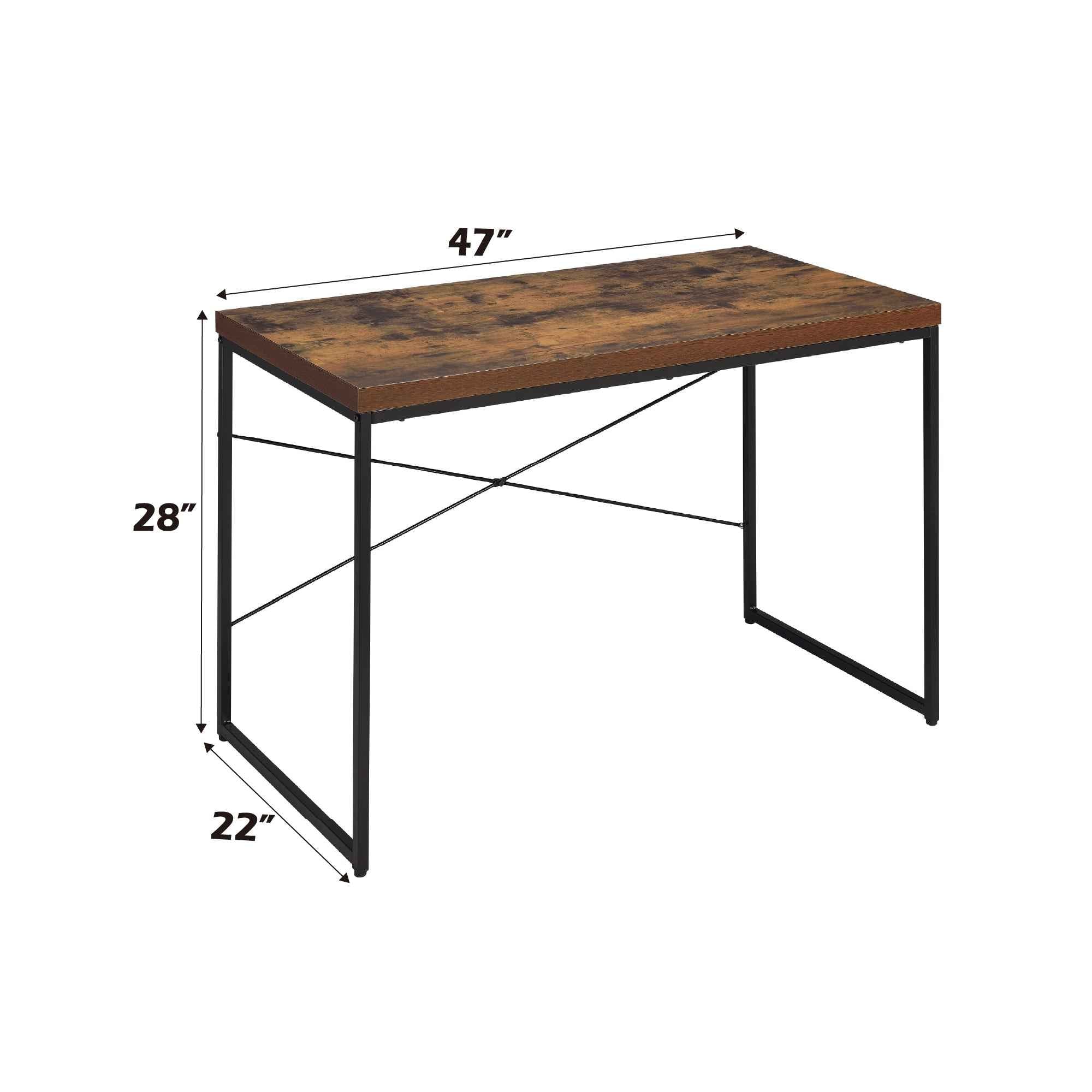 Bob Weathered Oak & Black Finish Writing Desk/Dressing Table/Game Table/Small Dining Table w/ Metal Legs