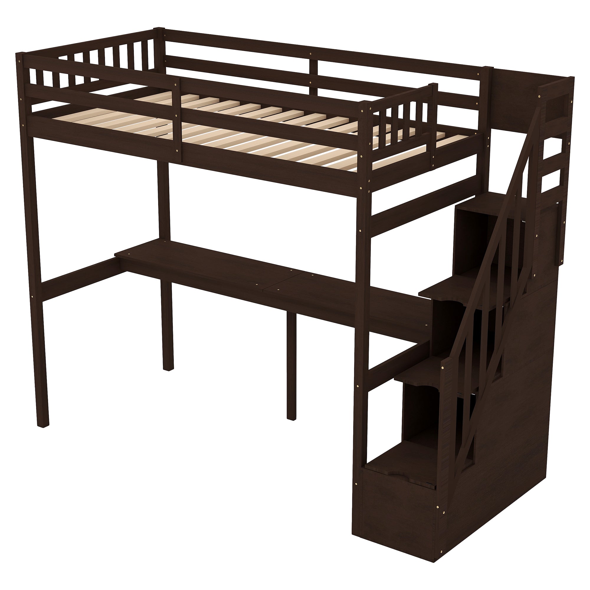 Twin Size Loft Bed with Storage Staircase and Built-in Desk, Espresso (Old SKU:GX000903AAP)