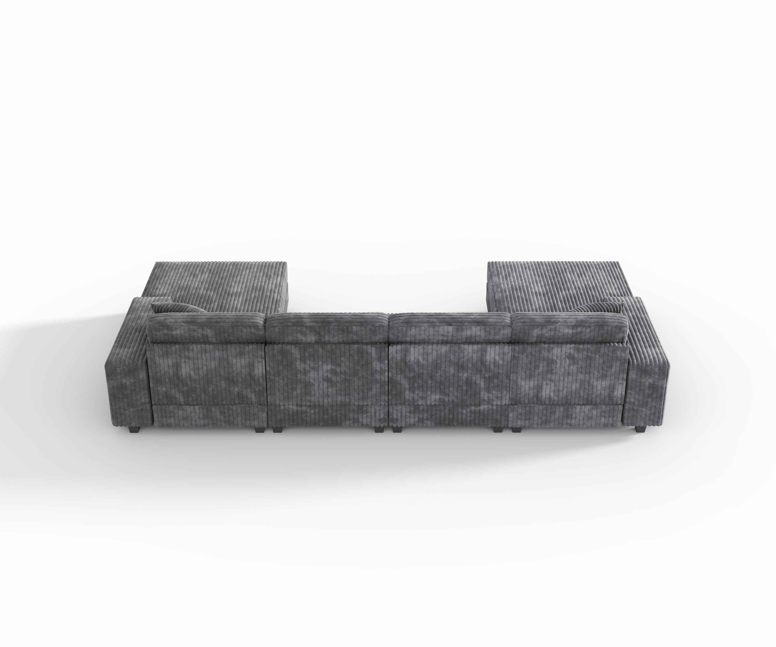 Convertible U-shaped Combination Sofa, Corduroy Fabric, Modern Comfortable Large Size 4 Seat Sofa, Living Room Double Lounge Chair , Dark Grey