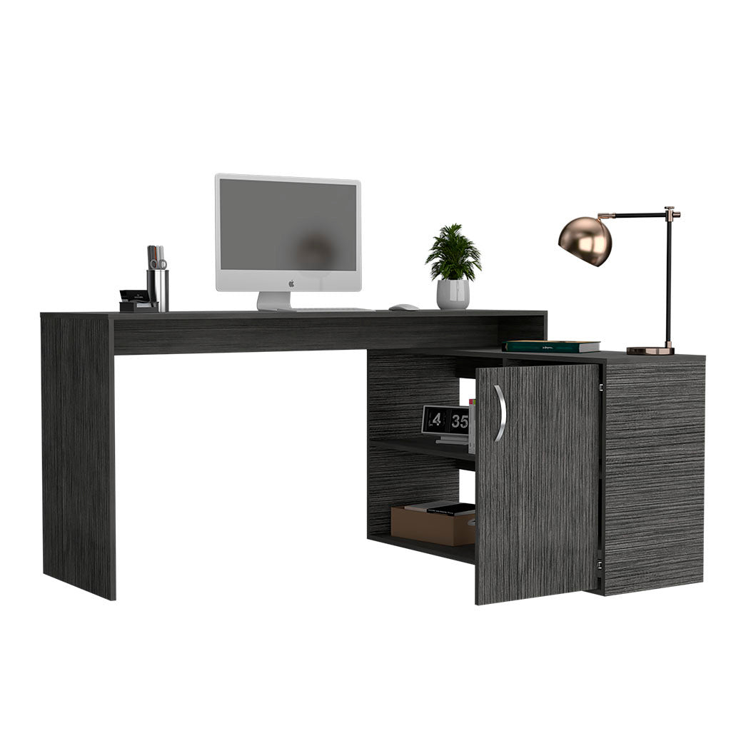 Axis Modern L-Shaped Computer Desk with Open & Closed Storage -Smokey Oak - Abrihome