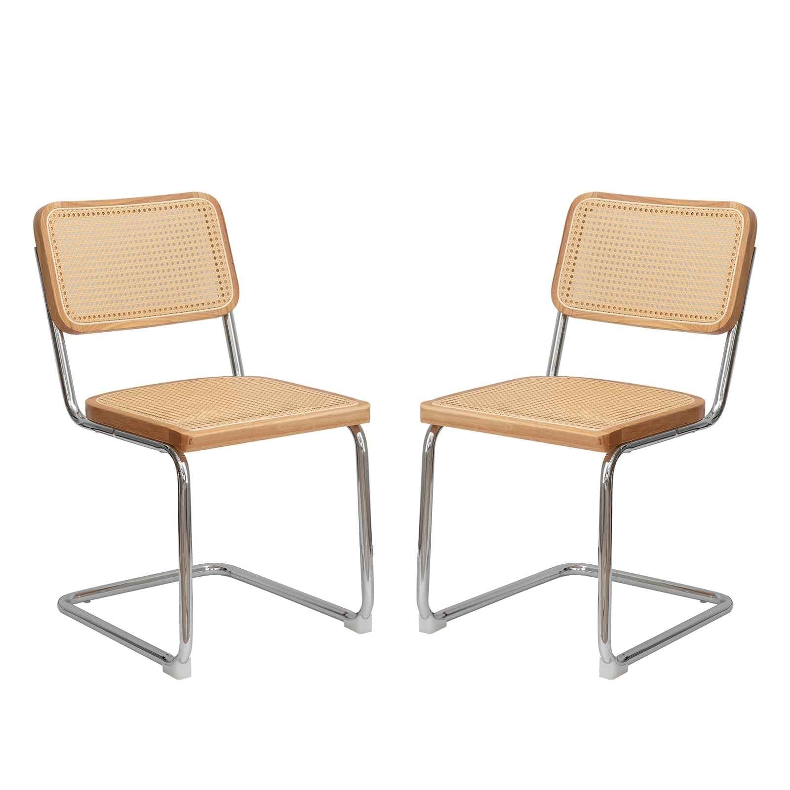 Dining Chairs Set of 2, Velvet Rattan Side Accent Chairs with Chrome Legs, Modern Mid Century Breuer Designed Chairs, Upholstered Dining Living Room Kitchen Chairs