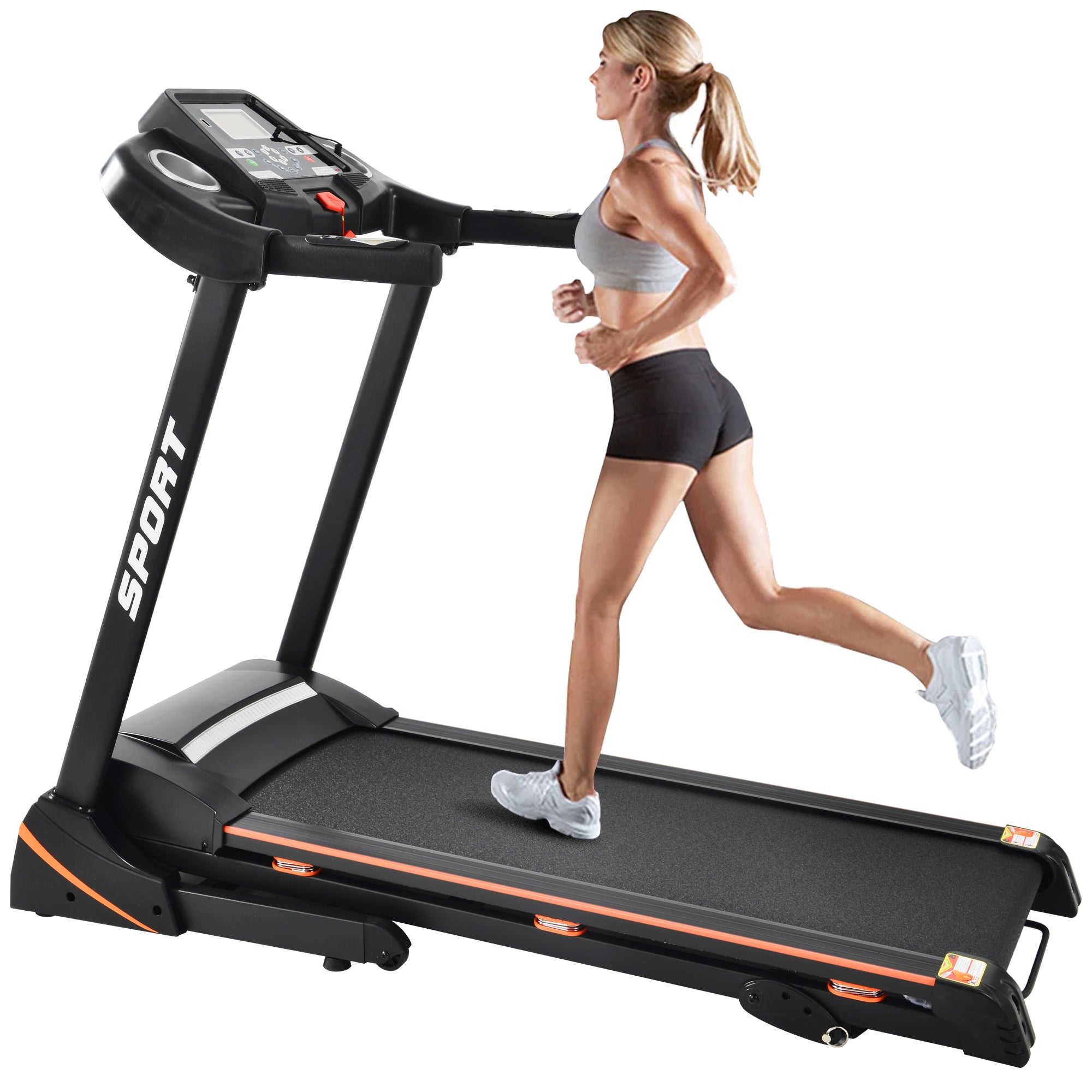 Folding Electric 3.5HP Treadmill With Incline Medium Running Machine Motorised LCD Gym 330lbs Folding Treadmill Electric Motorized Power 14.8KM/H Running Fitness Machine Gym(W54031811 Upgrade )