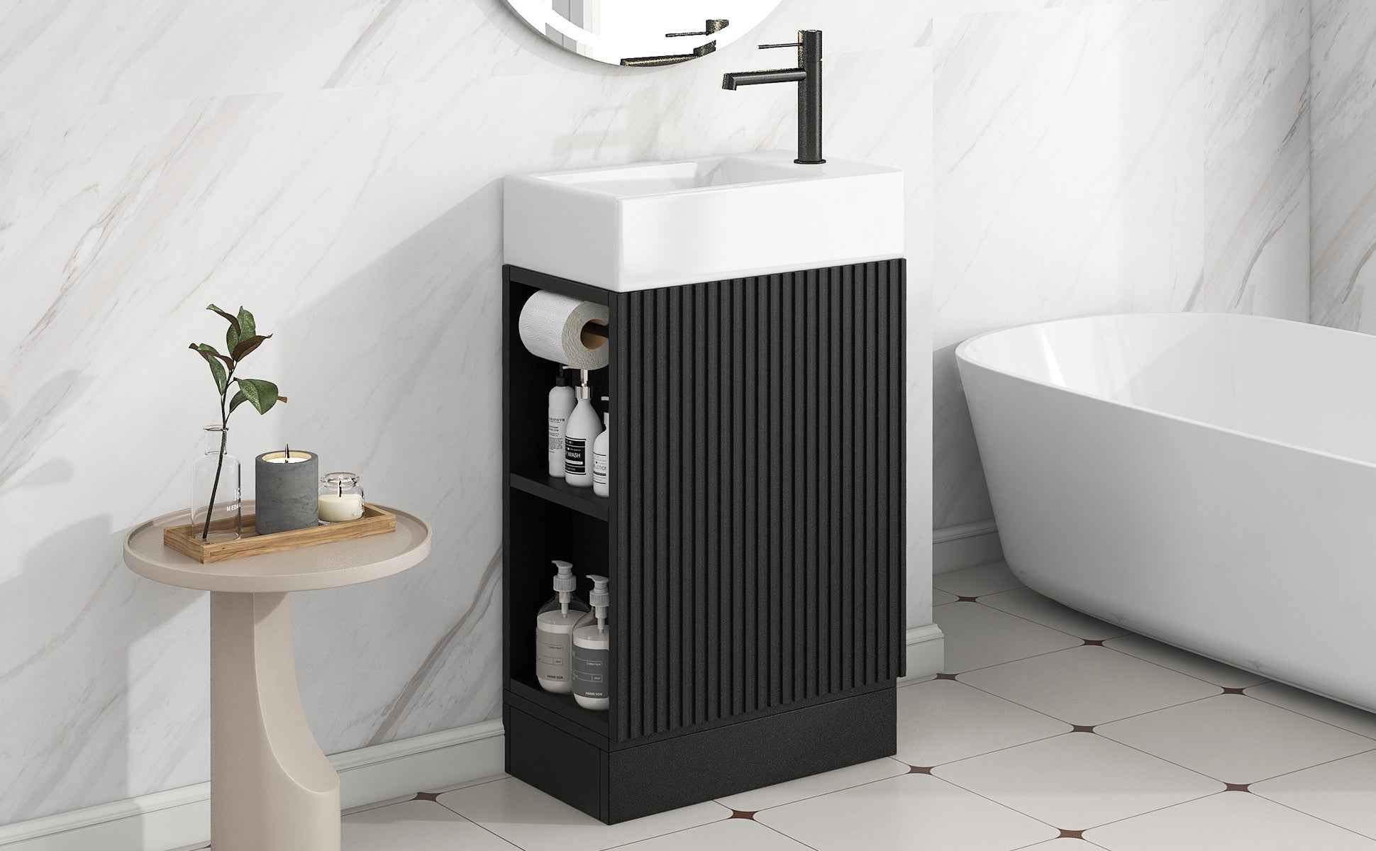 18.6' Bathroom Vanity with Sink, Bathroom Vanity Cabinet with Two-tier Shelf, Left or Right Orientation, Black (WF308491 New Color)