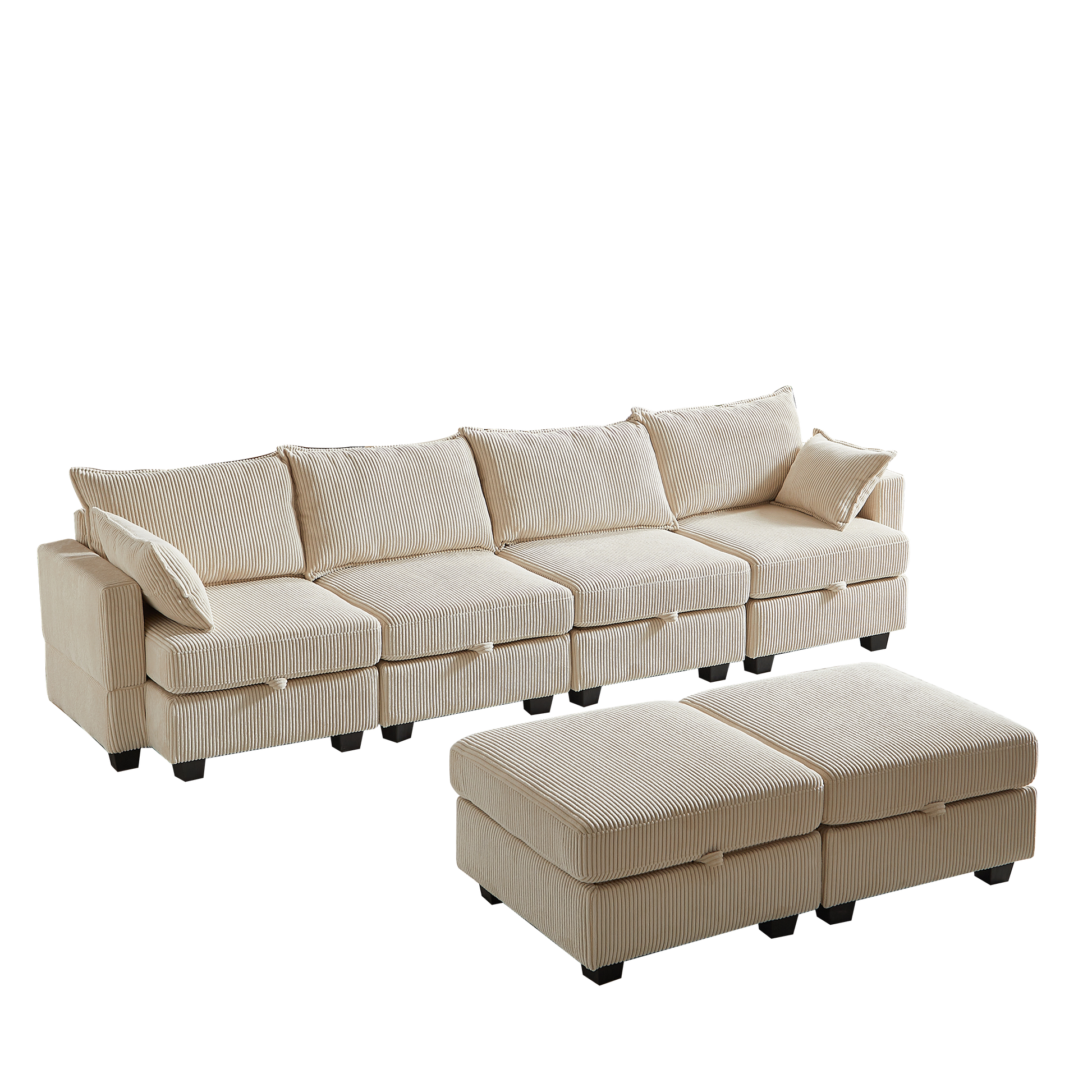 113.5'' Modular Sectiona Corduroy Sofa, Sectional Couches for Living Room U Shaped Sectional Couch with Storage Ottoman, 6 Seats Convertible Sectionals with Chaise