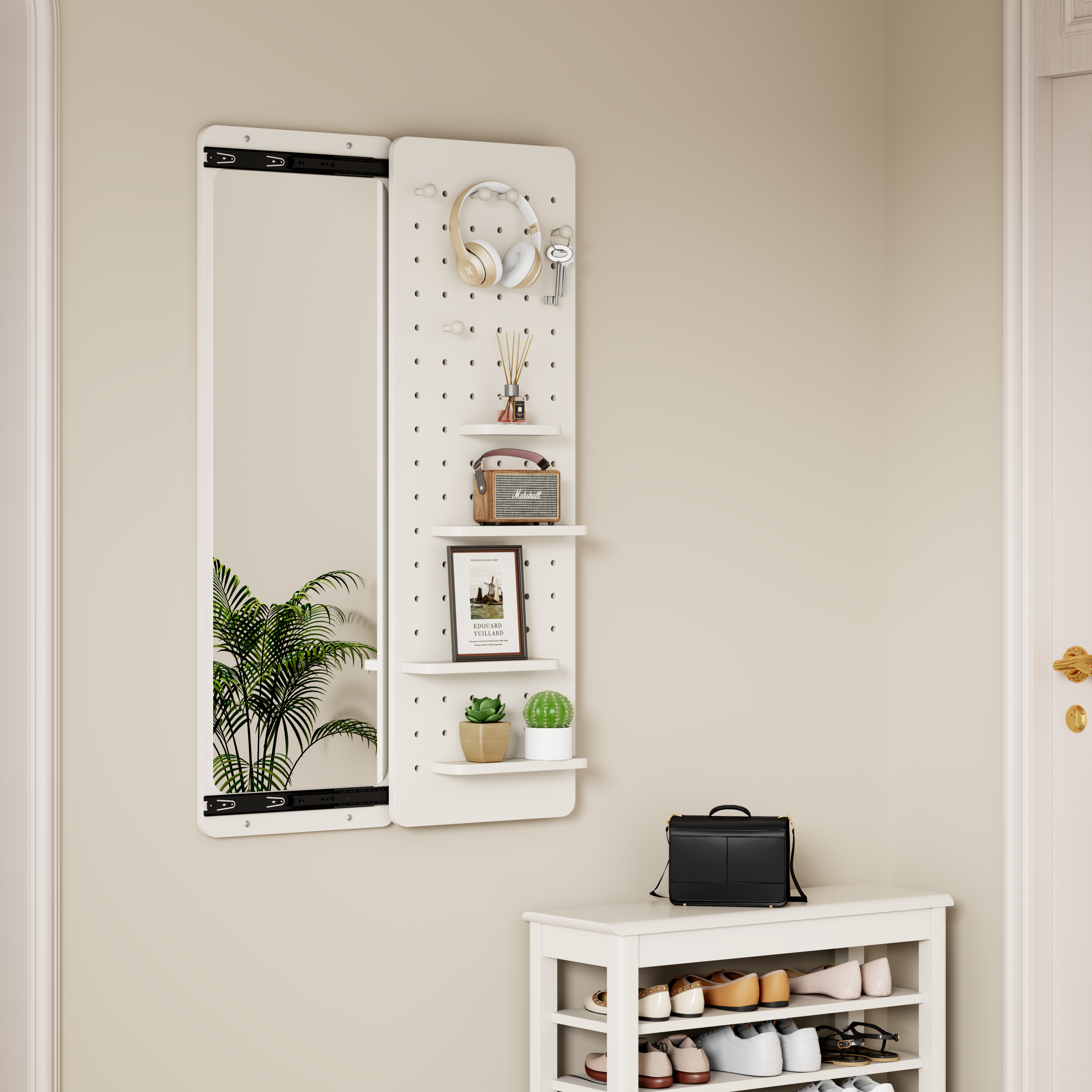 47.6 x 15.7 inch multi-functional design panel wall-mounted full-length mirror, space-saving, can be pushed and pulled. Suitable for bedroom/living room/entrance (white)