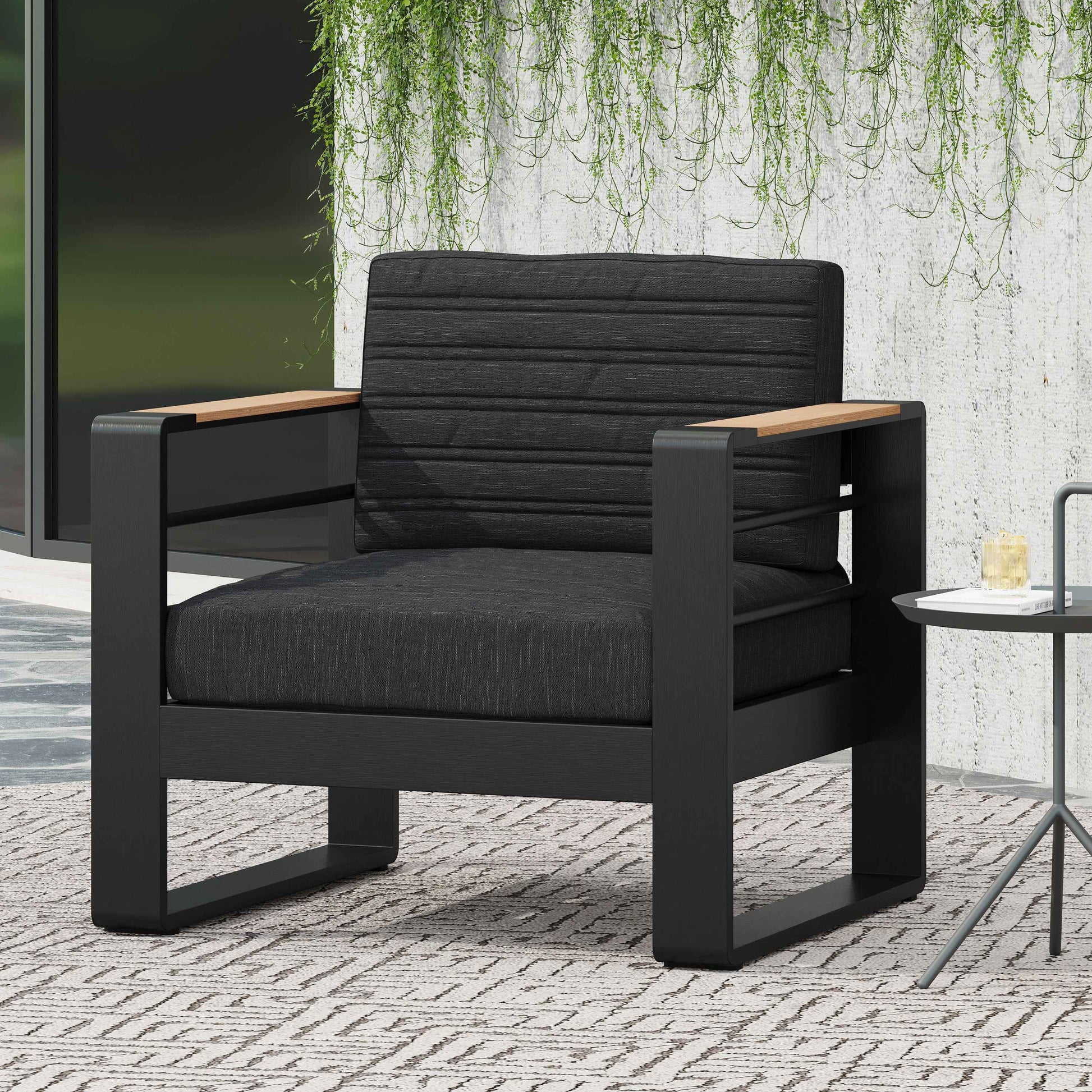 Giovanna Club Chair Set with Aluminum Frame and Water-Resistant Cushions in Black