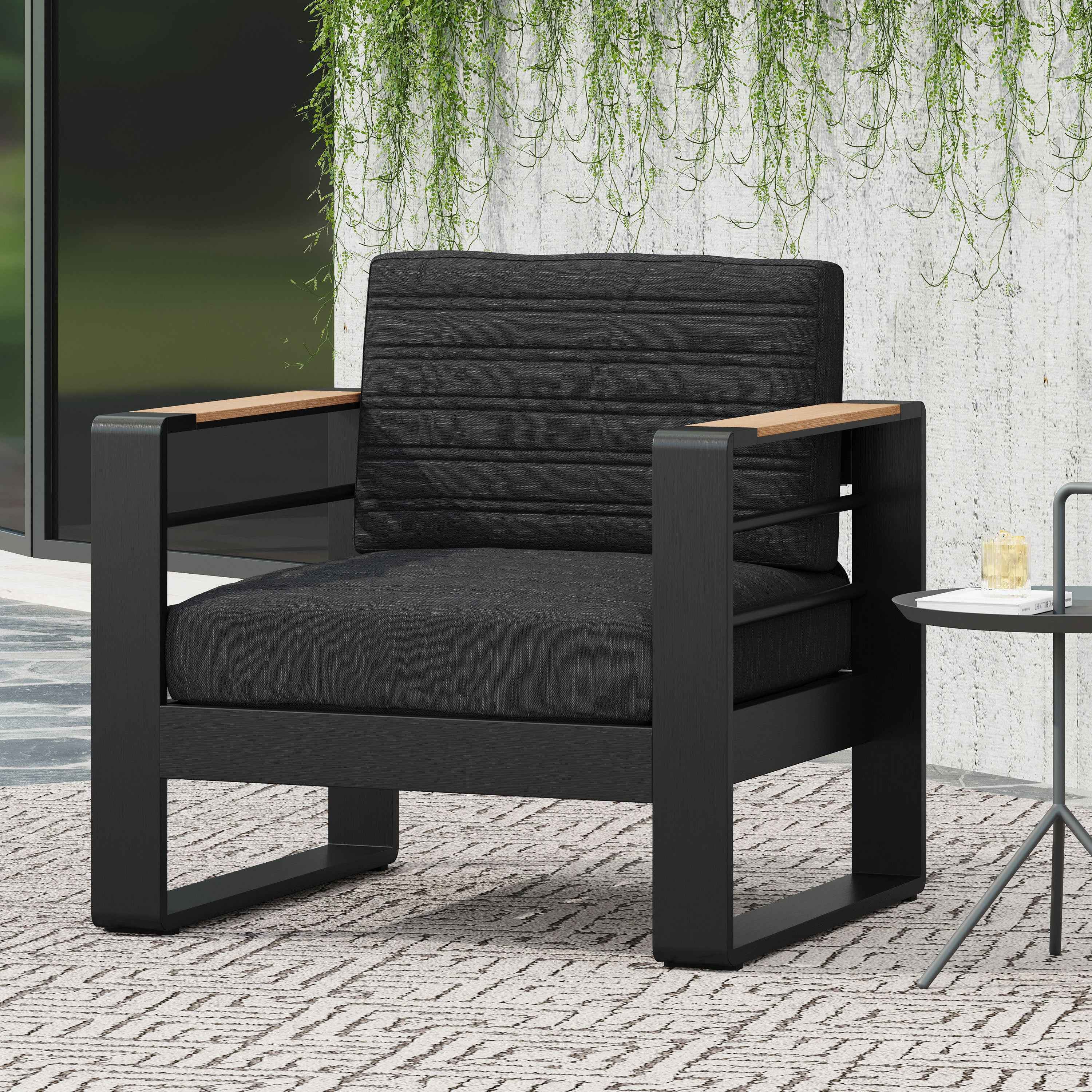 Giovanna Club Chair Set with Aluminum Frame and Water-Resistant Cushions in Black