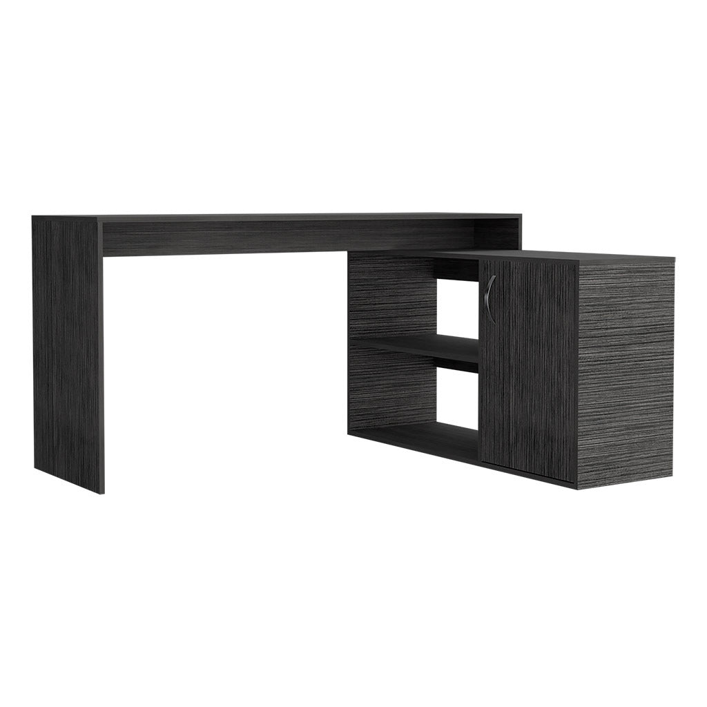 Axis Modern L-Shaped Computer Desk with Open & Closed Storage -Smokey Oak - Abrihome