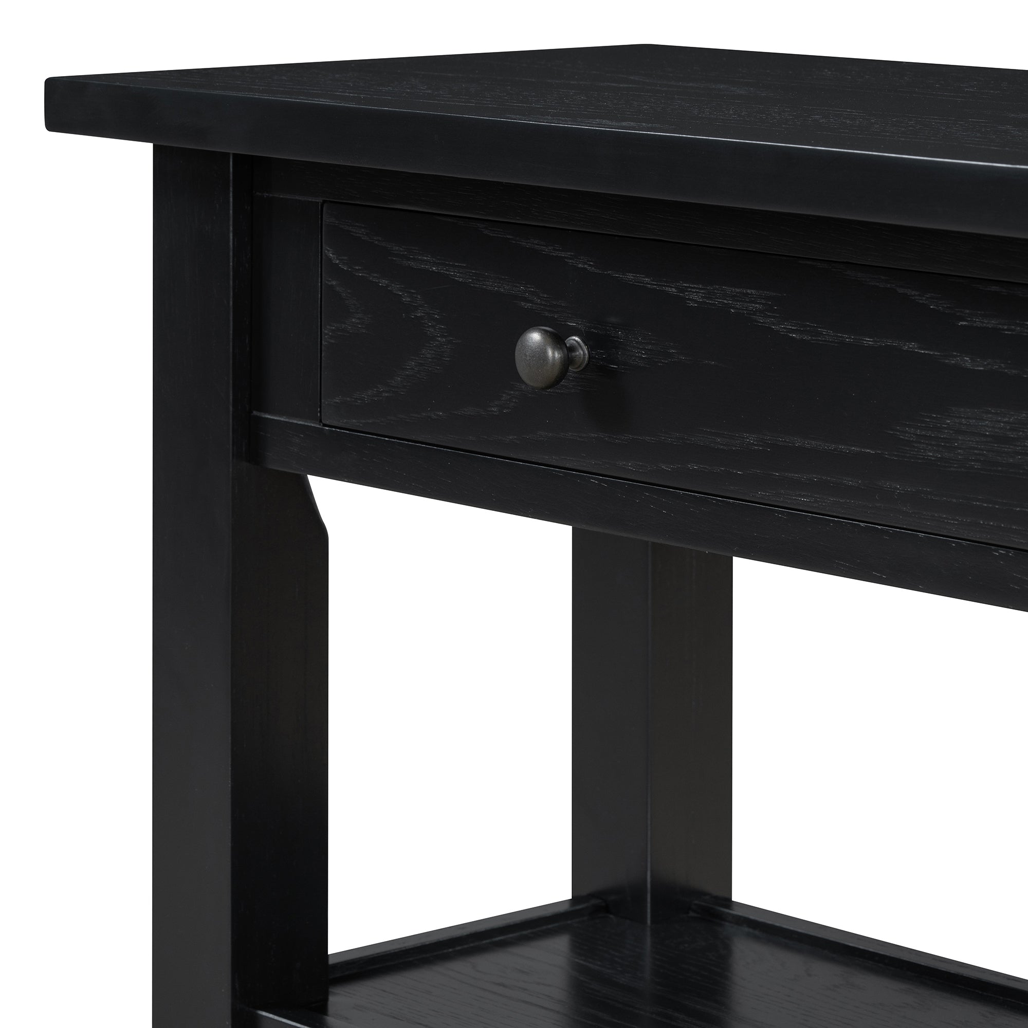 TREXM Retro Console Table with Drawer and Two Sturdy Shelves for Entryway, Living Room (Black)