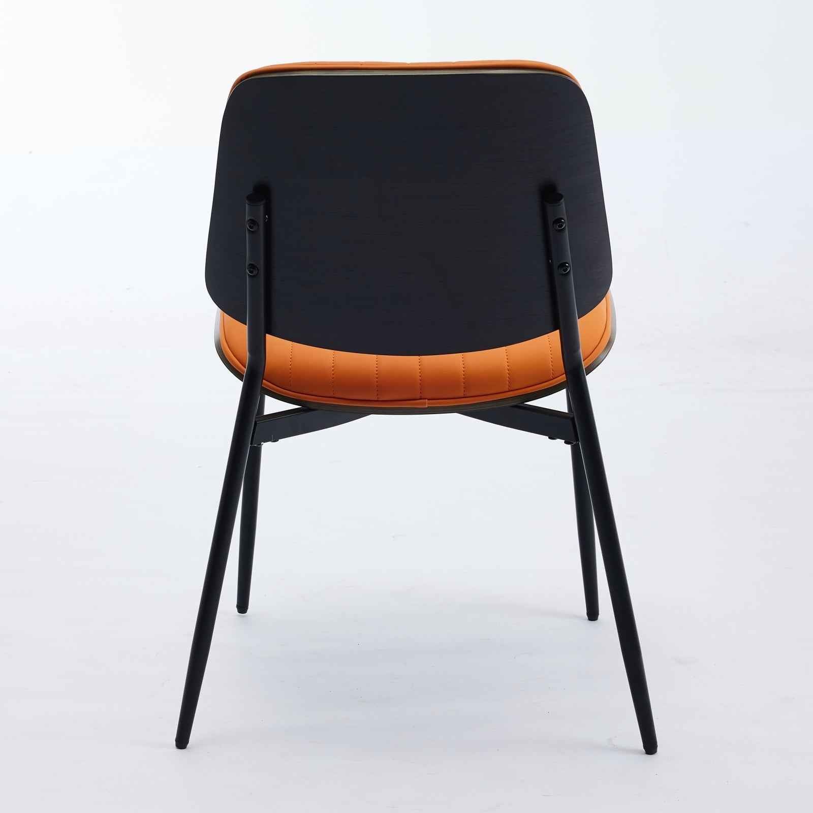 A&A Furniture, Dining Chairs Set of 2 Mid Century Modern Retro Faux Leather Chair with Walnut Bentwood Back Upholstered Seat Metal Legs Adjustable Foot for Kitchen Dining Room Chairs(Orange  PU)