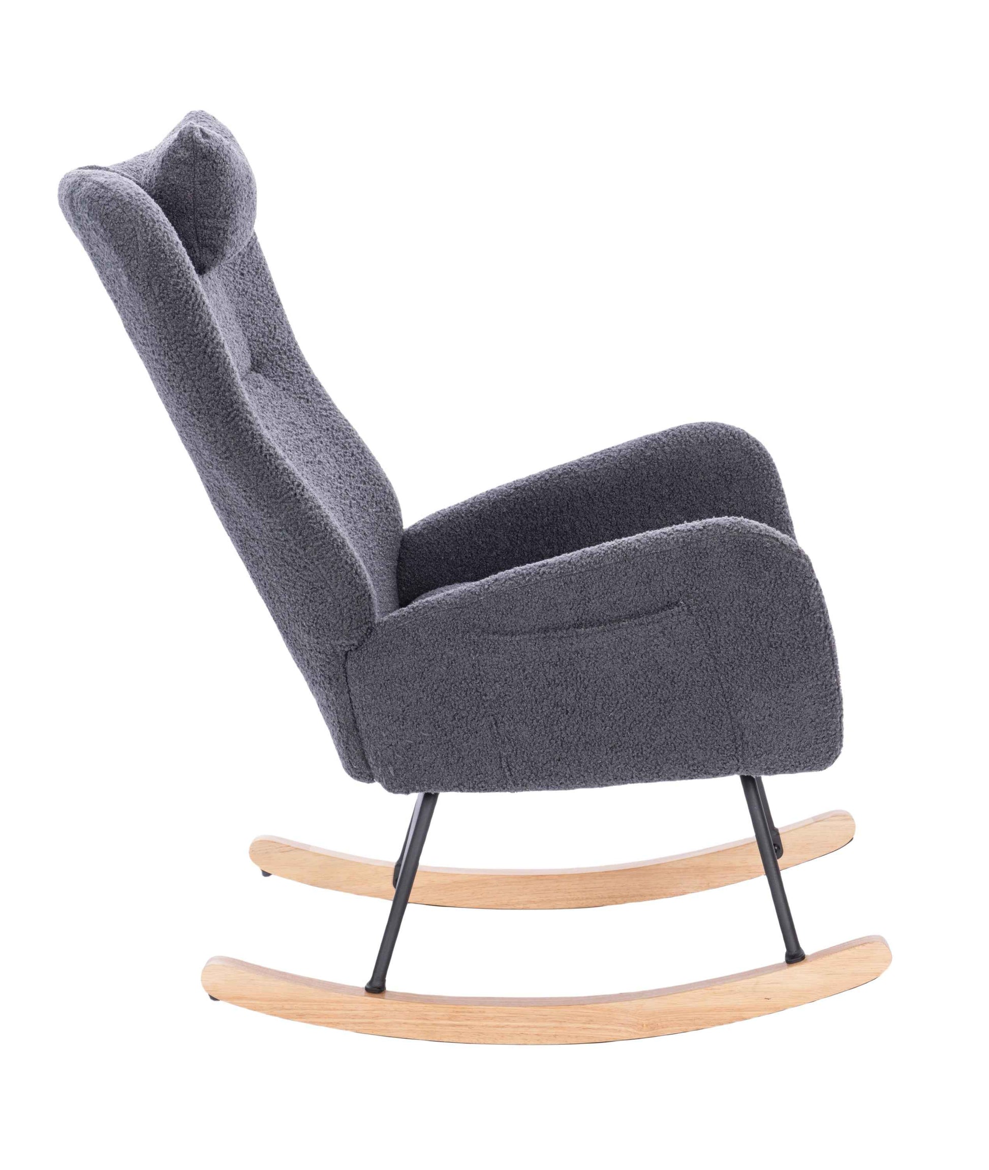 Teddy Upholstered Nursery Rocking Chair for Living Room Bedroom(DARK GREY Teddy)
