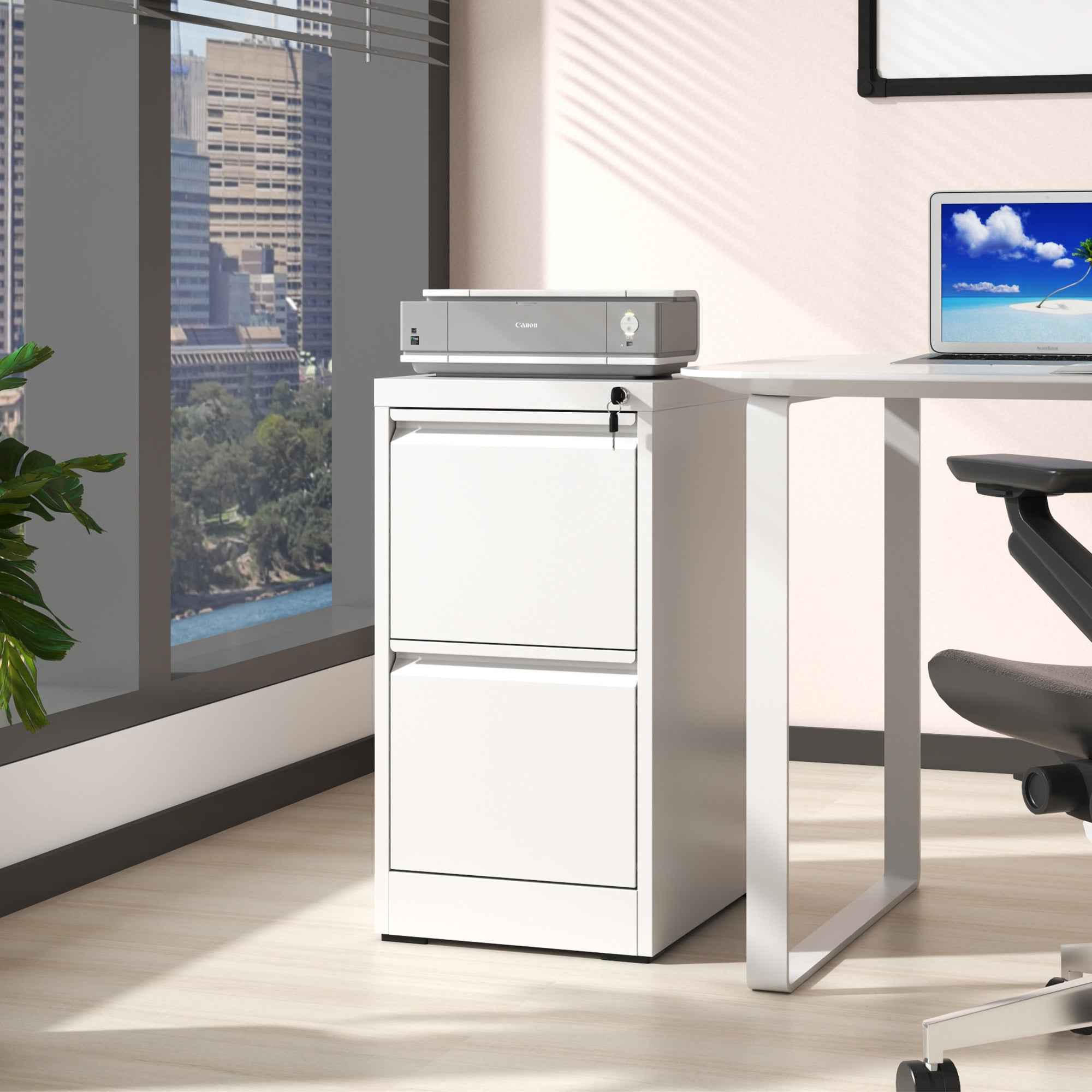 Steel 2 Drawer Vertical File Cabinet with Lock for A4 Legal/Letter Size in White