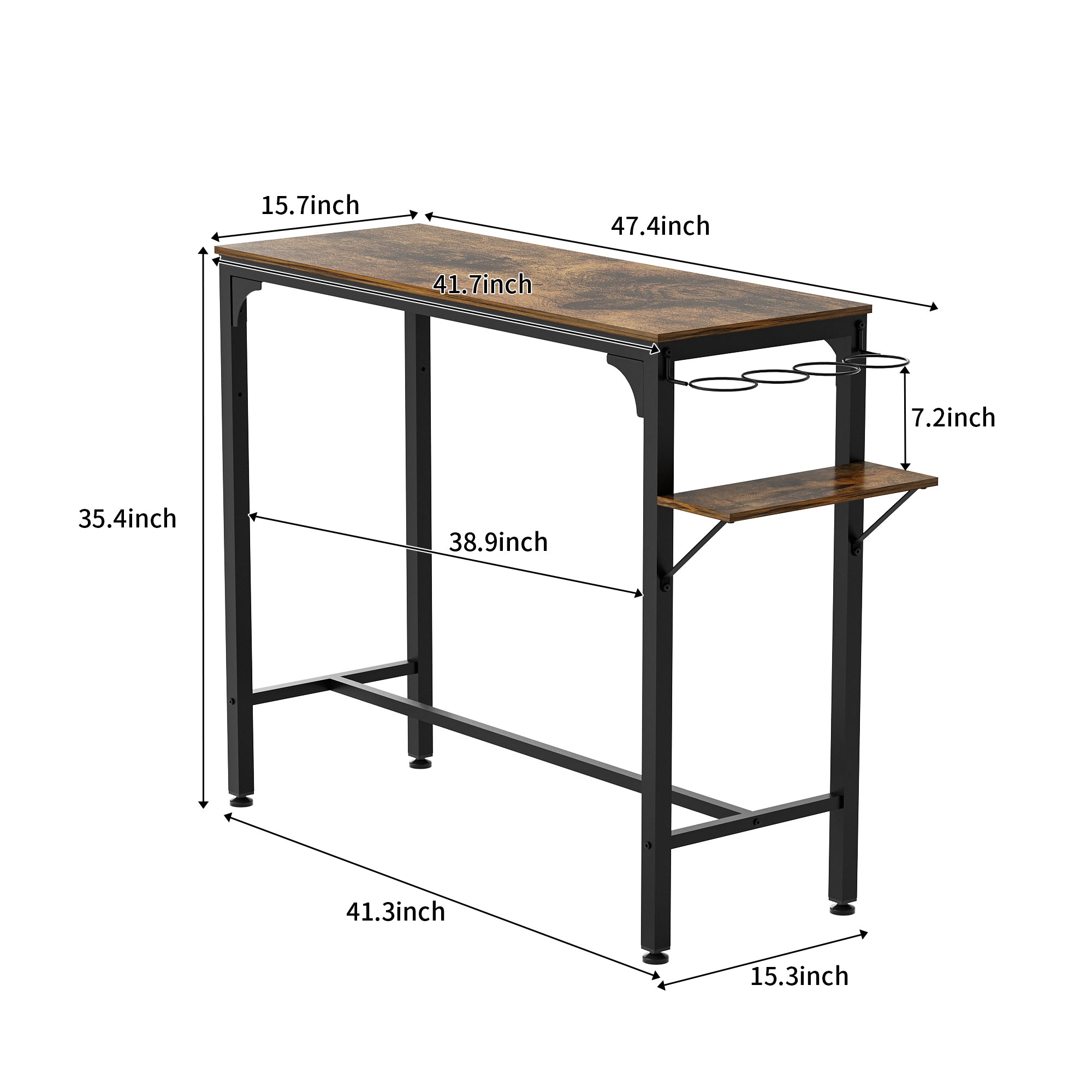 Wood Top Metal Base side table  Industrial Bar Table with two chair--Adjustable table base Bistro Whiskey Pub Table,47.44"W x 15.75"D x 35.43"H