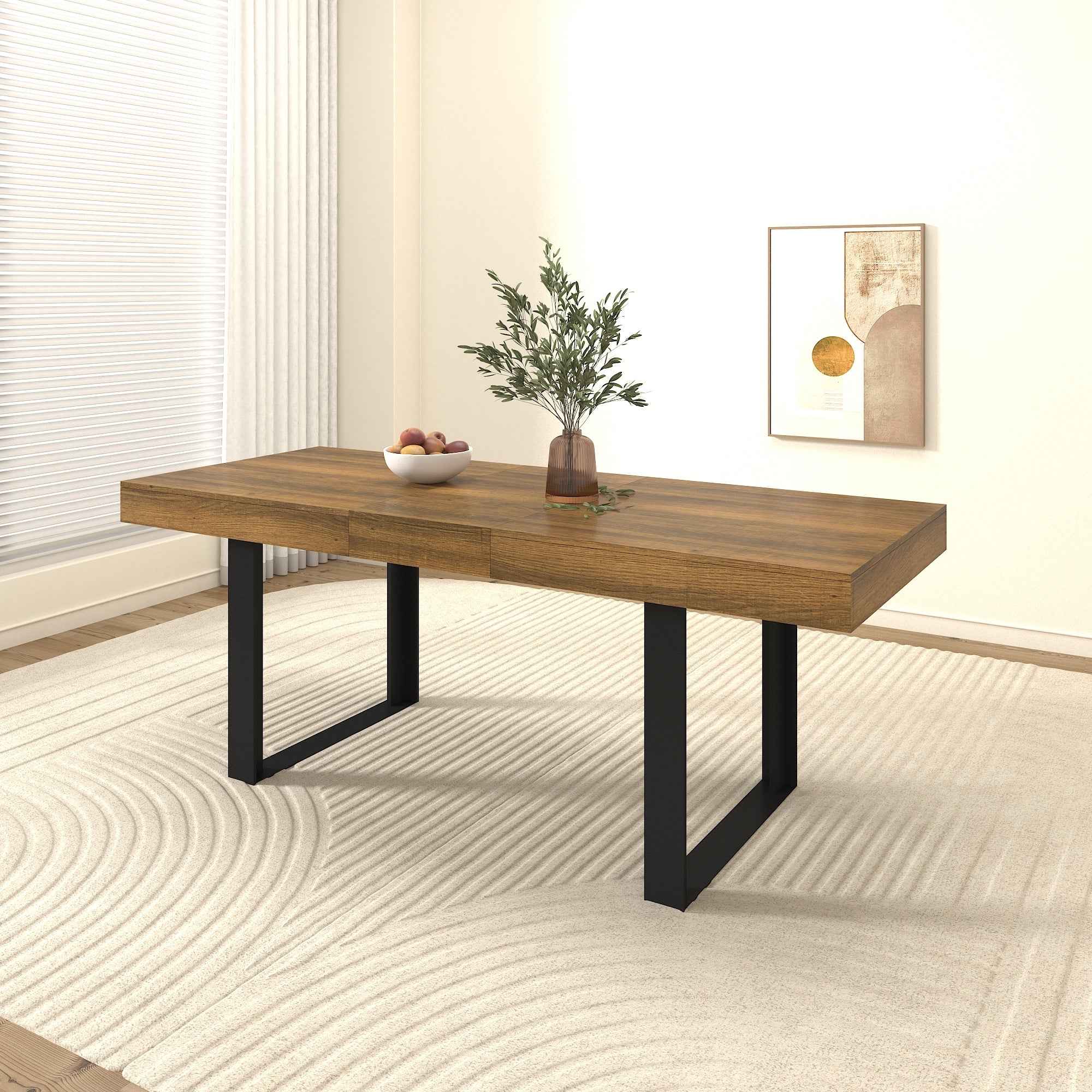 Rectangle extendable dining table for 6-10 people aged effect wood and black 160-200 cm