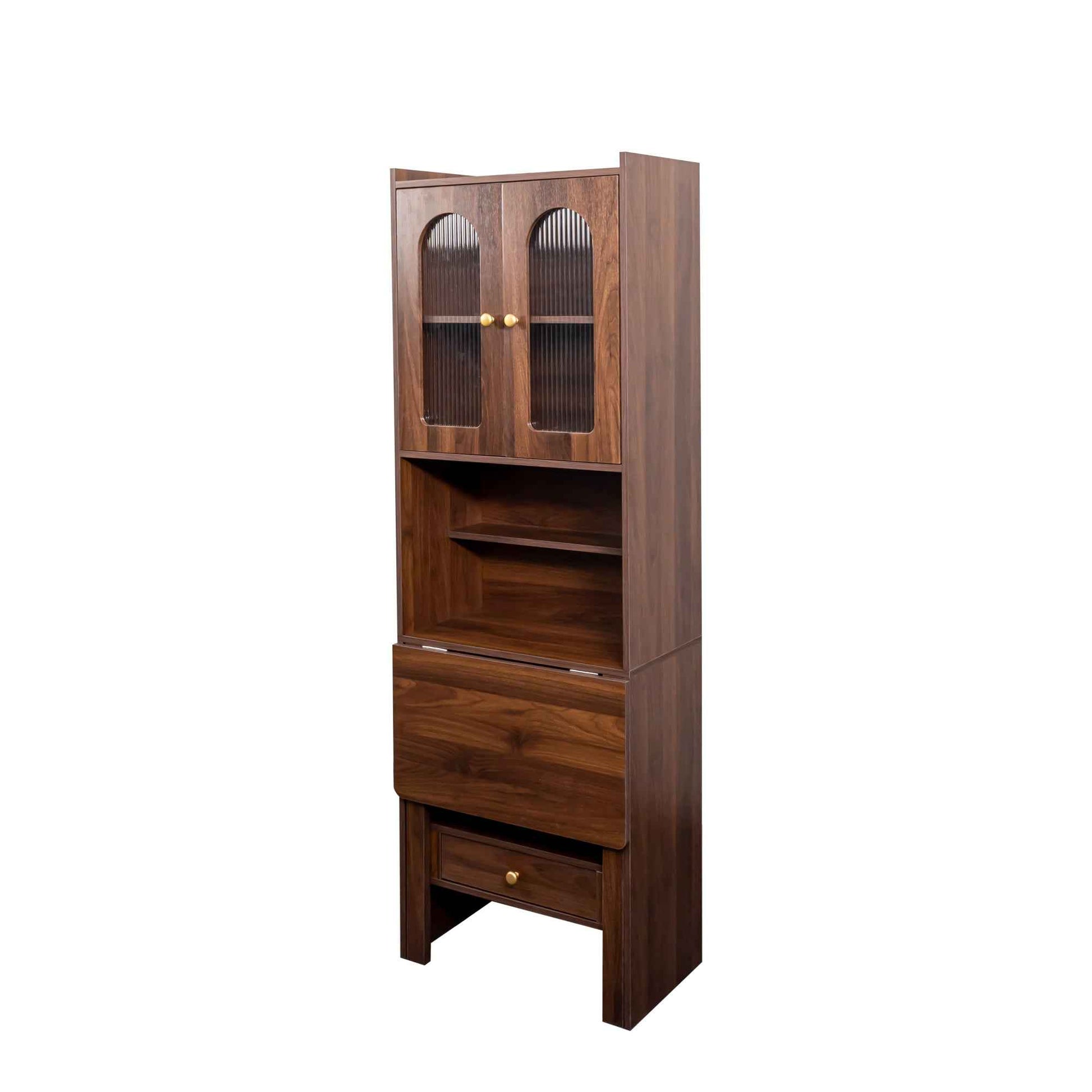 Fold-Out Convertible Writing Table,  Desk Cabinet with shelf and drawer Multi-Function Home Office Workstation