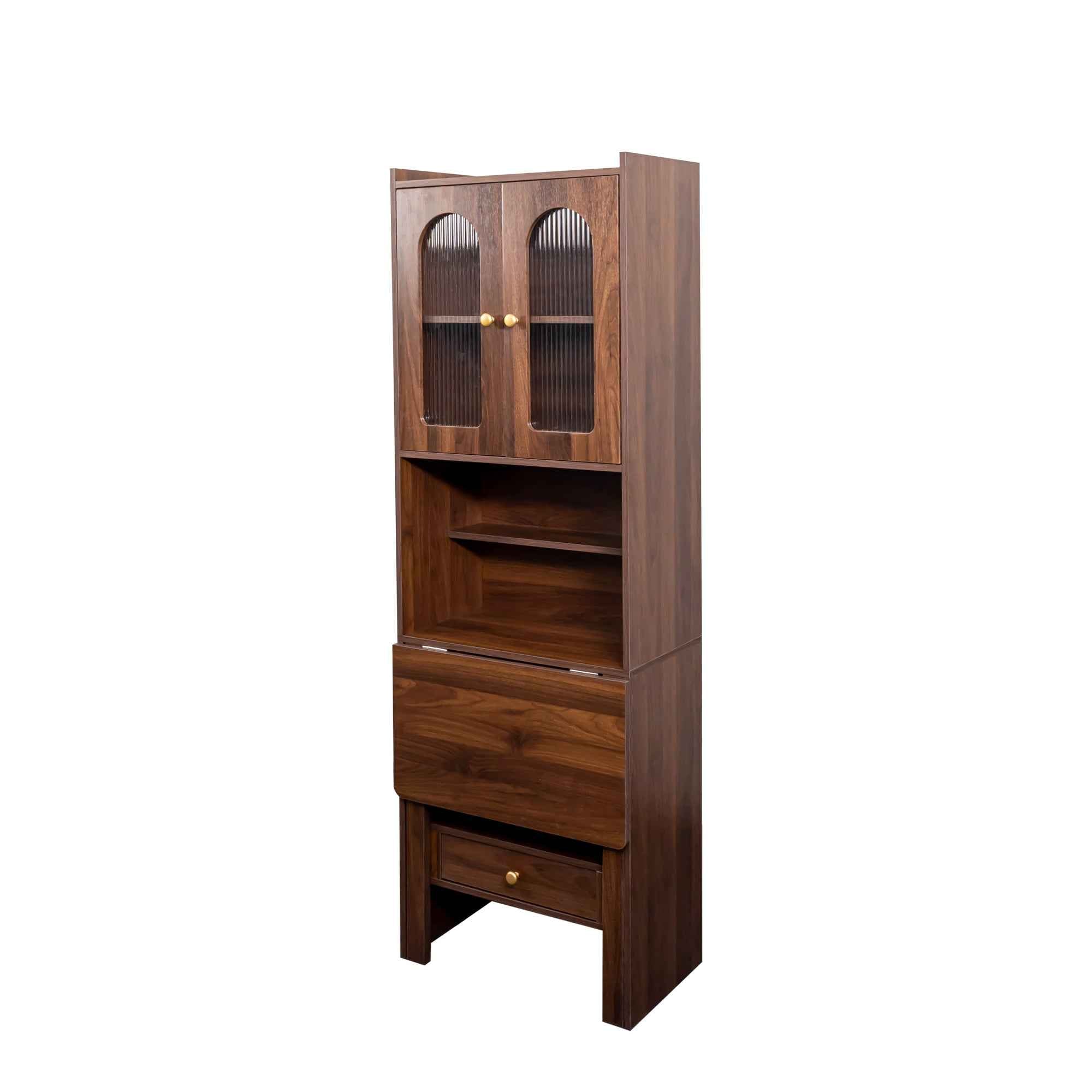 Fold-Out Convertible Writing Table,  Desk Cabinet with shelf and drawer Multi-Function Home Office Workstation