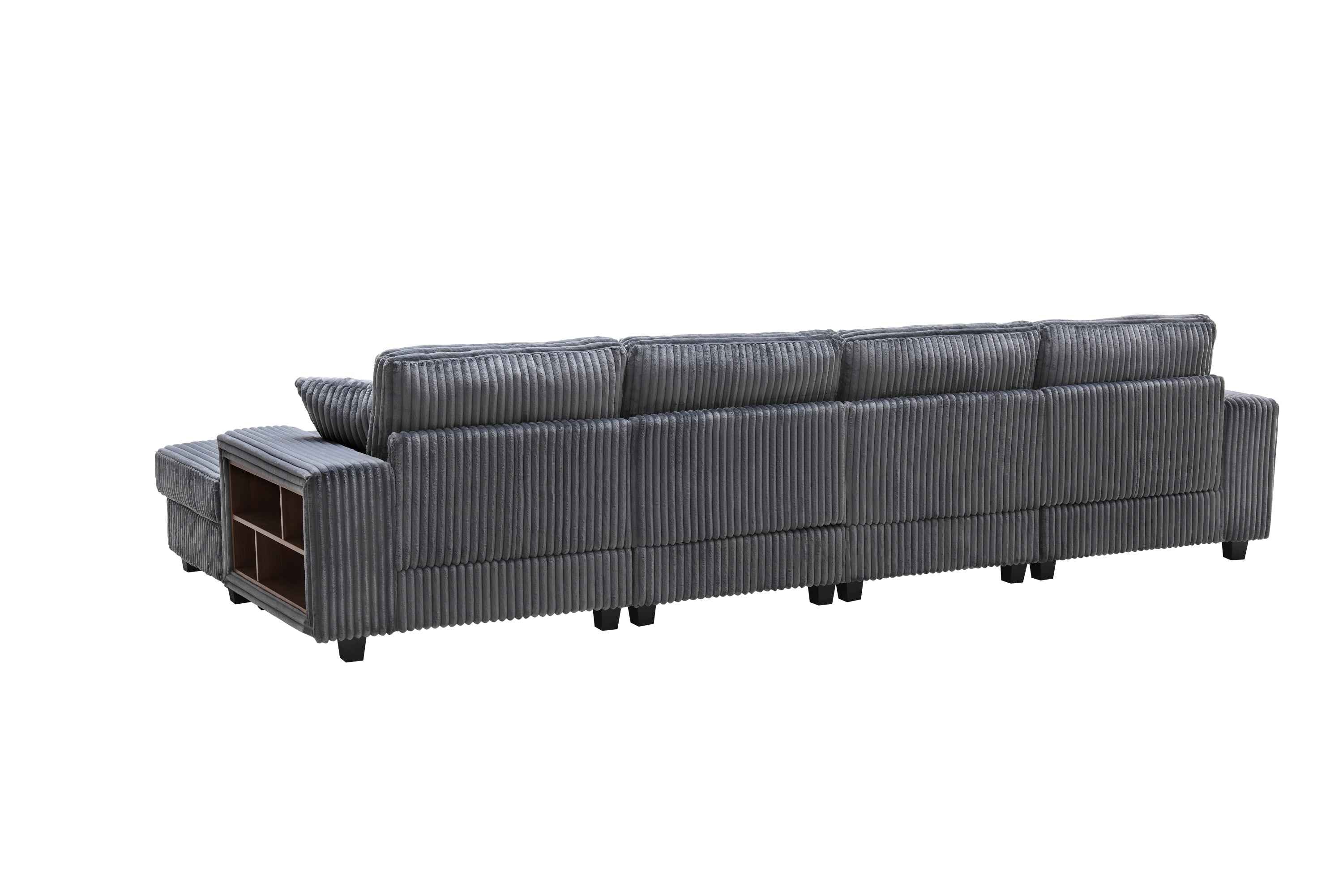Convertible U-shaped Combination Sofa, Corduroy Fabric, Modern Comfortable Large Size 4 Seat Sofa, Living Room Double Lounge Chair , Dark Grey