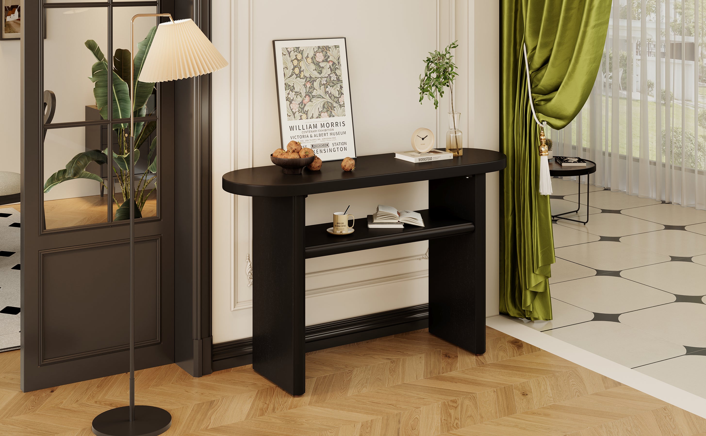 TREXM Elegant Minimalist Console Table with Rounded Edges and Sturdy Shelf Design for Entryway, Living Room(Black)