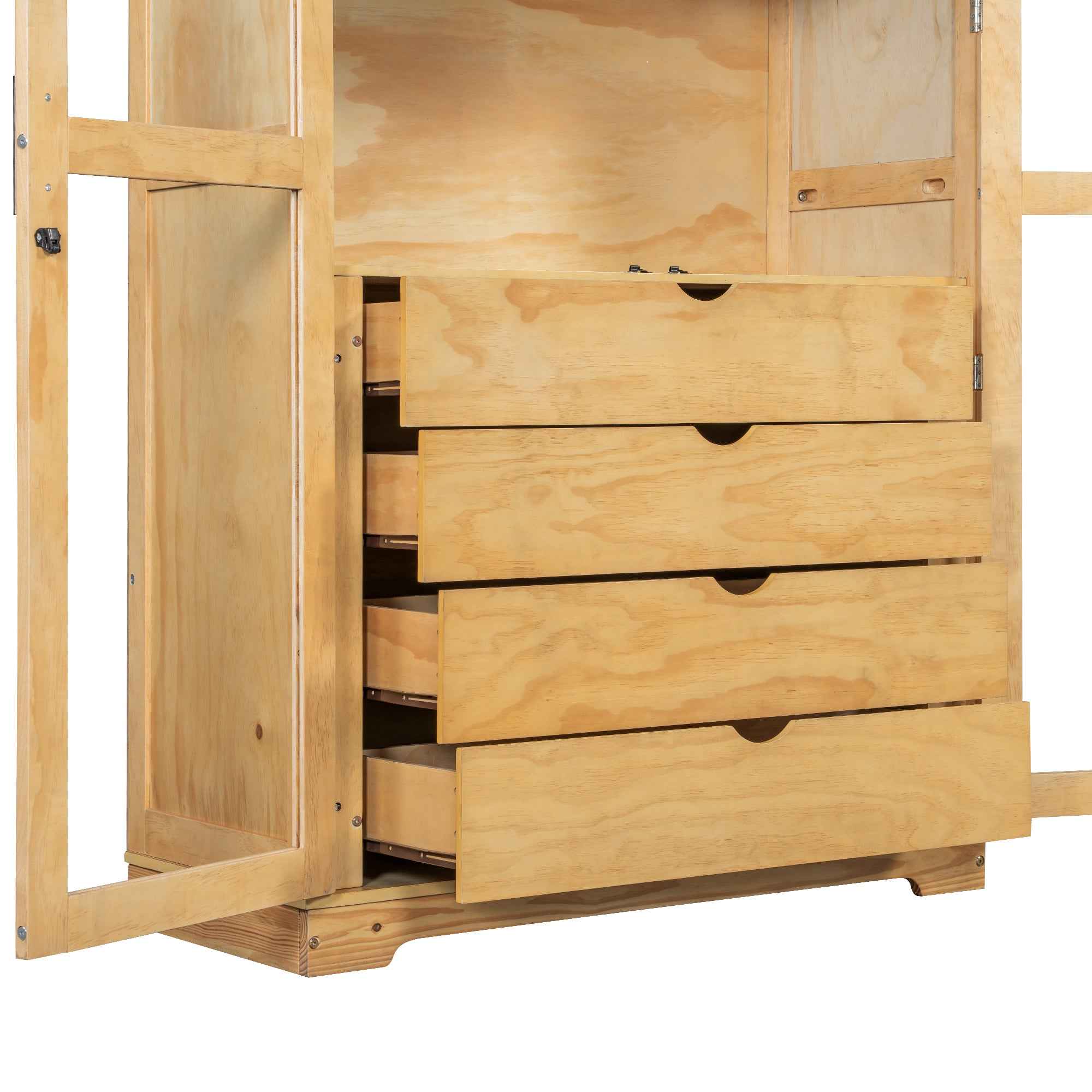 TOPMAX 44.7x20x75inch Kitchen Pantry, Freestanding Kitchen Storage Cabinet Display Cabinet with Glass Doors and 4 Built-in Drawers for Living Room, Home Office, Natural