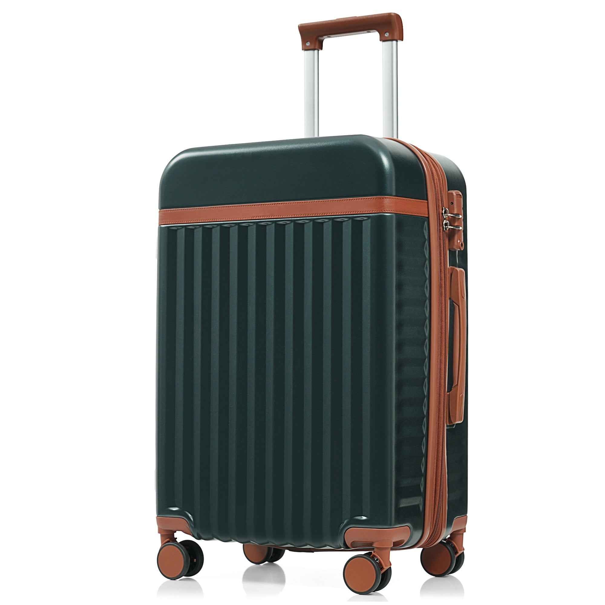 Luggage Set of 3, 20inch with USB Port, front opening design Airline Certified Carry on Luggage, ABS Hard Shell Luggage with Spinner Wheels,Dark Green