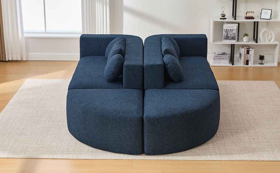 Boneless Couch Modular Sectional Sofa with Deep Seating and Curved Design in Blue Boucle, 114.9 Inches