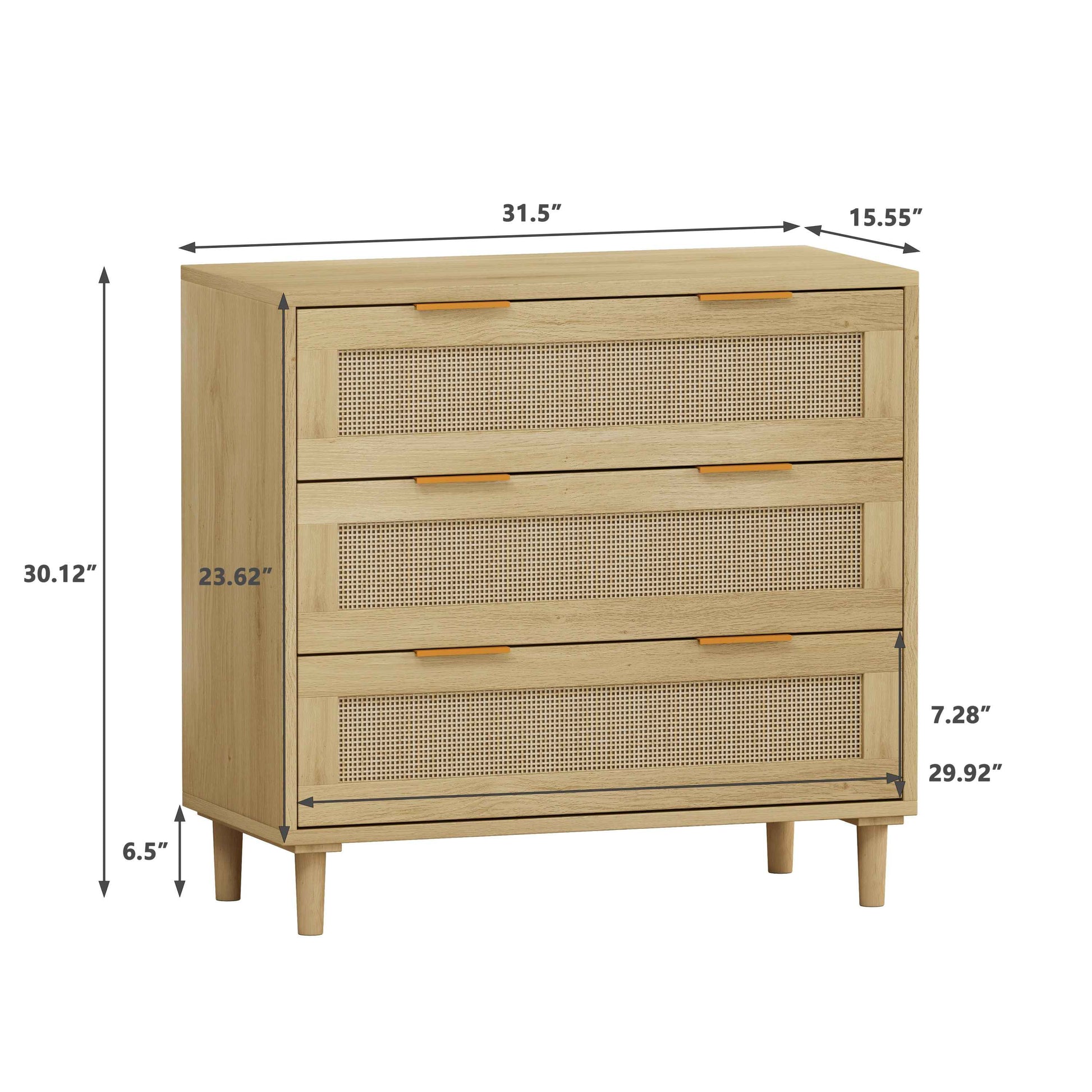 Modern Oak Rattan Storage Cabinet Set with 3-Drawers for Bedroom and Living Room