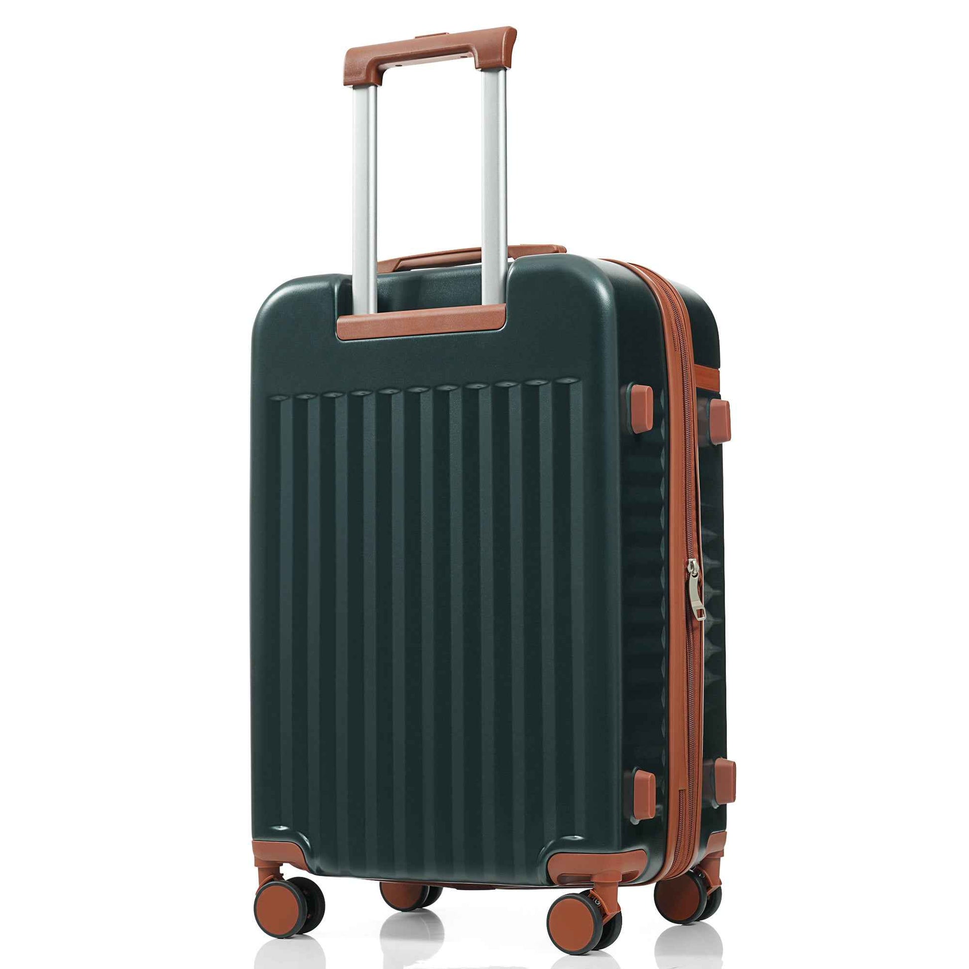 Luggage Set of 3, 20inch with USB Port, front opening design Airline Certified Carry on Luggage, ABS Hard Shell Luggage with Spinner Wheels,Dark Green