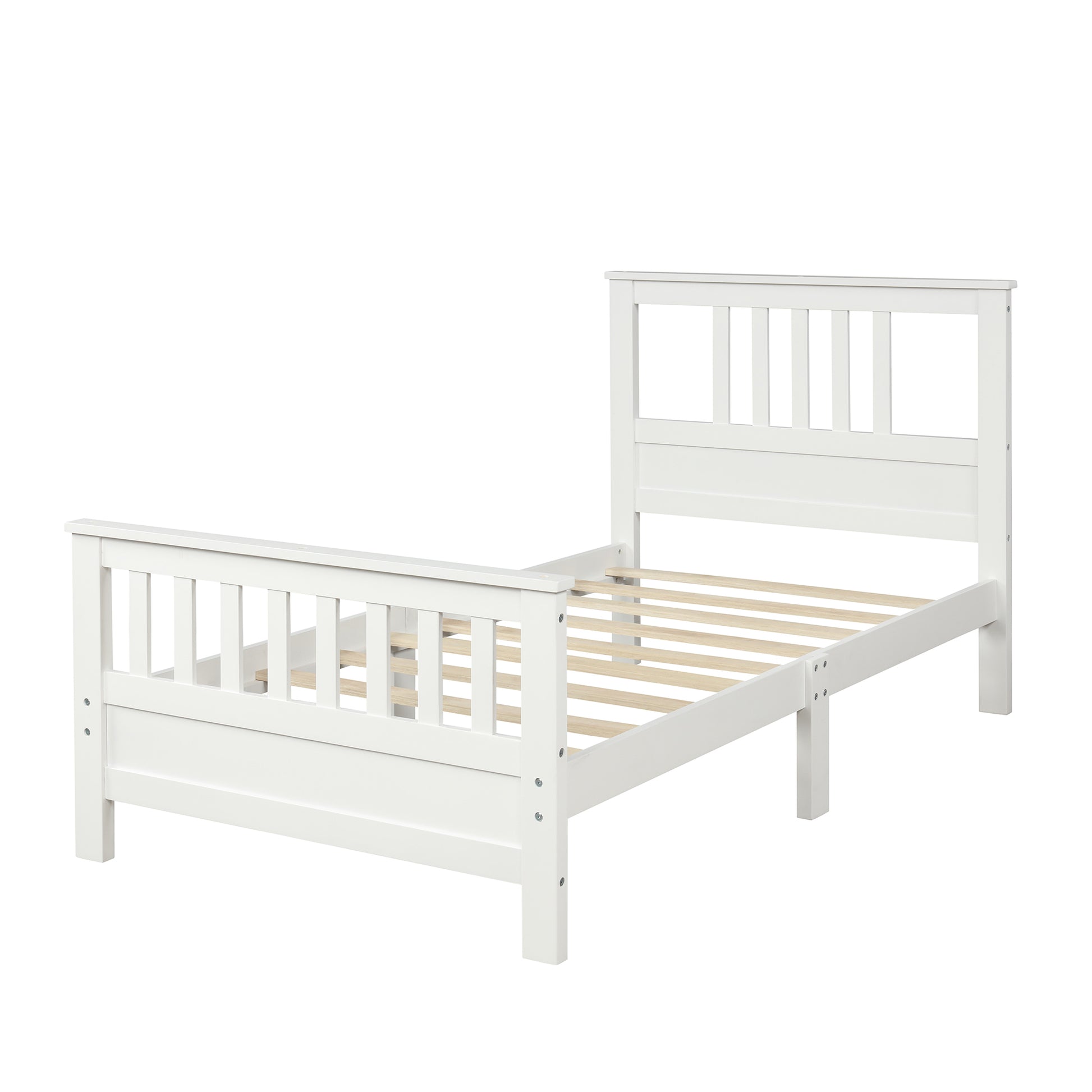 Wood Platform Bed with Headboard and Footboard, Twin (White) - Abrihome
