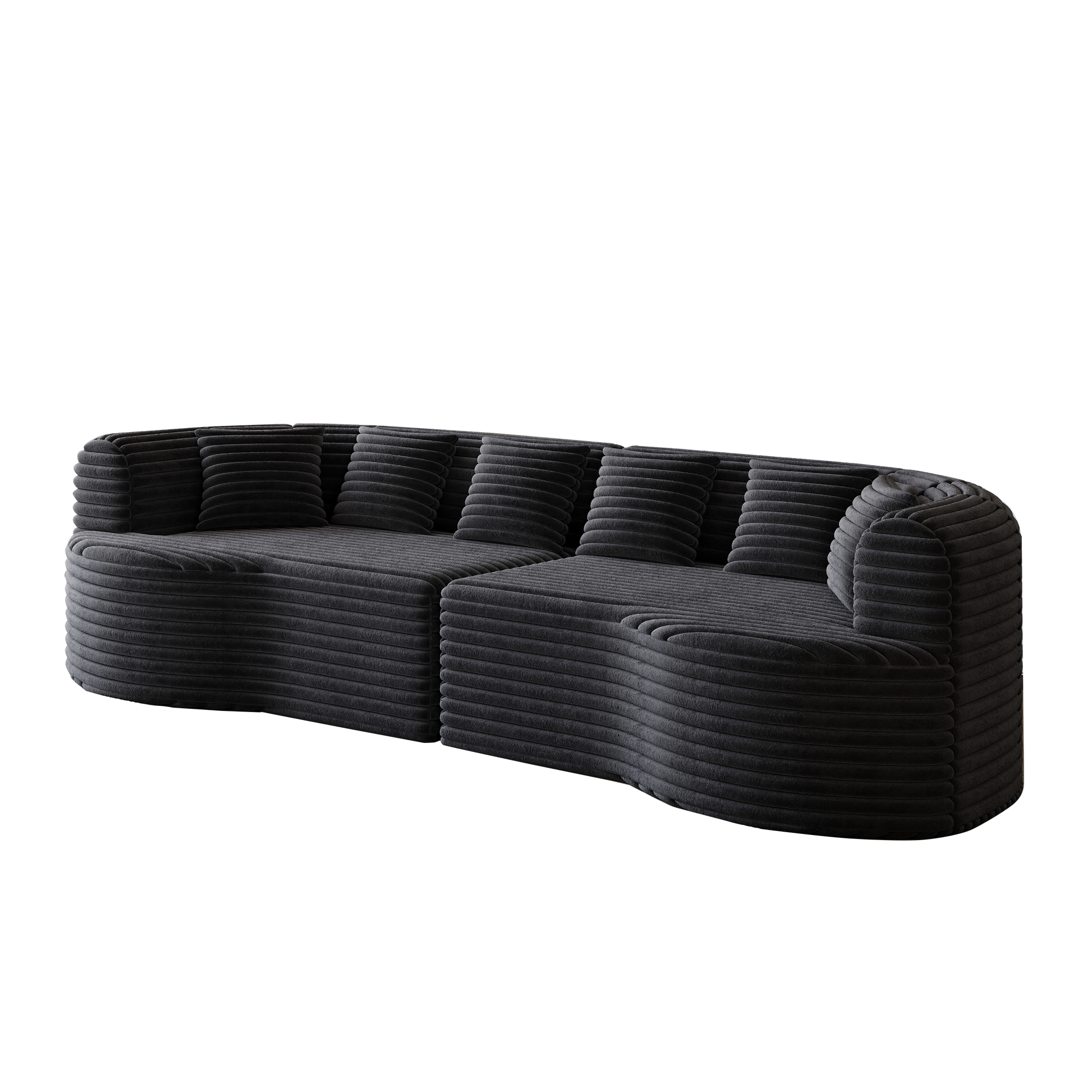 Curved Sectional Sofa, 106.3-inch Oversized Modern Bone-Free Cloud Sofa with 6 Pillows Luxury Corduroy Four-Seater Memory Foam Sofa with Deep Seat Design,black