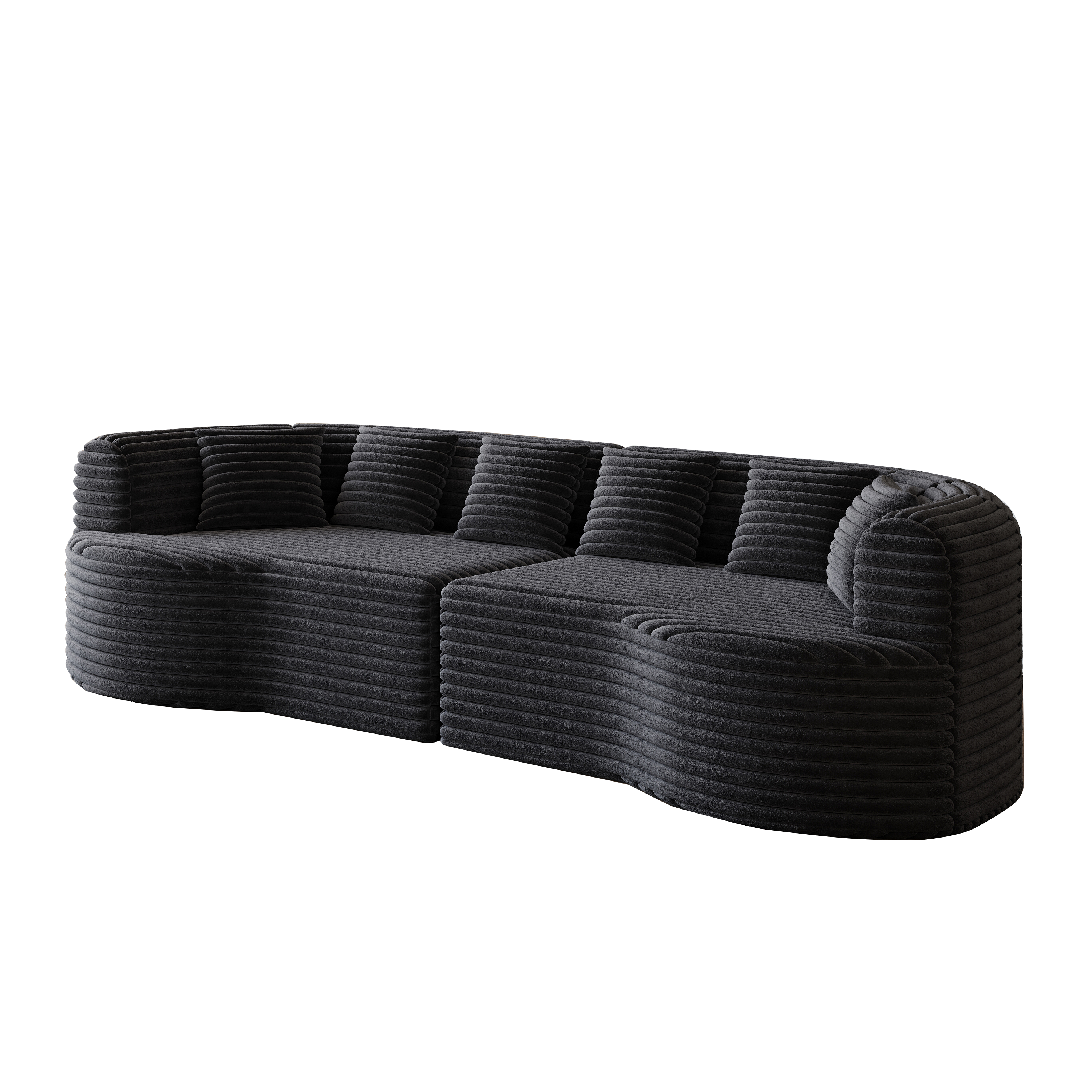 Curved Sectional Sofa, 106.3-inch Oversized Modern Bone-Free Cloud Sofa with 6 Pillows Luxury Corduroy Four-Seater Memory Foam Sofa with Deep Seat Design,black