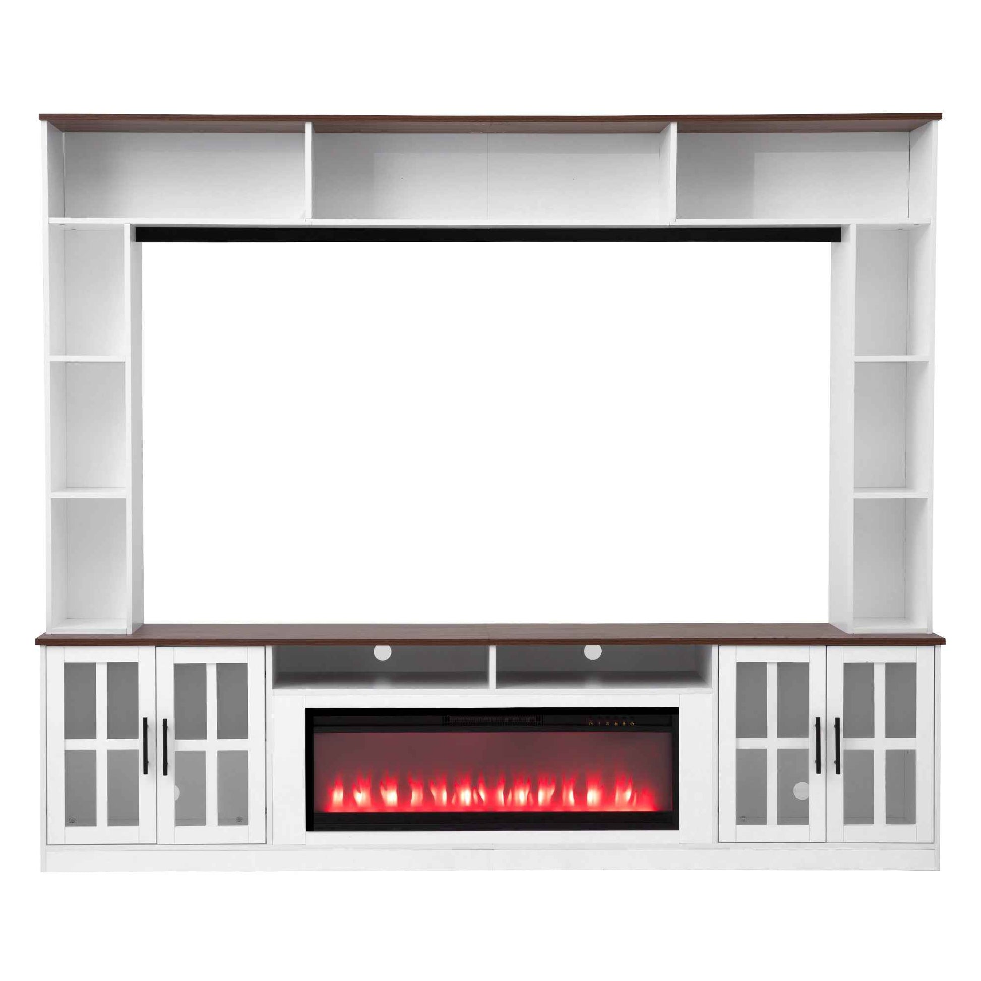 U-Can 95.5' W Wall Unit Entertainment Center with Bookshelves for TVs up to 80', Modern TV Stand Media Console with electric fireplace  Cabinets,  and Adjustable Shelves for Living Room
