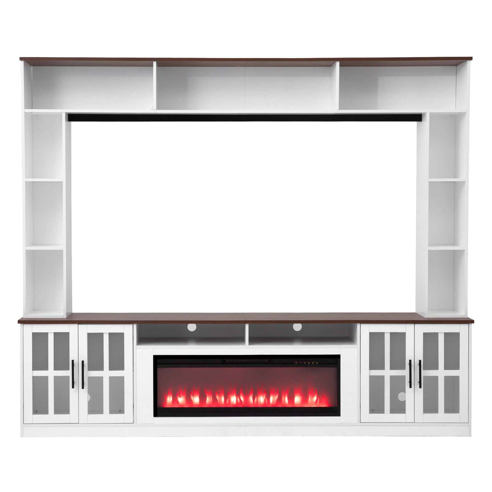 U-Can 95.5' W Wall Unit Entertainment Center with Bookshelves for TVs up to 80', Modern TV Stand Media Console with electric fireplace  Cabinets,  and Adjustable Shelves for Living Room