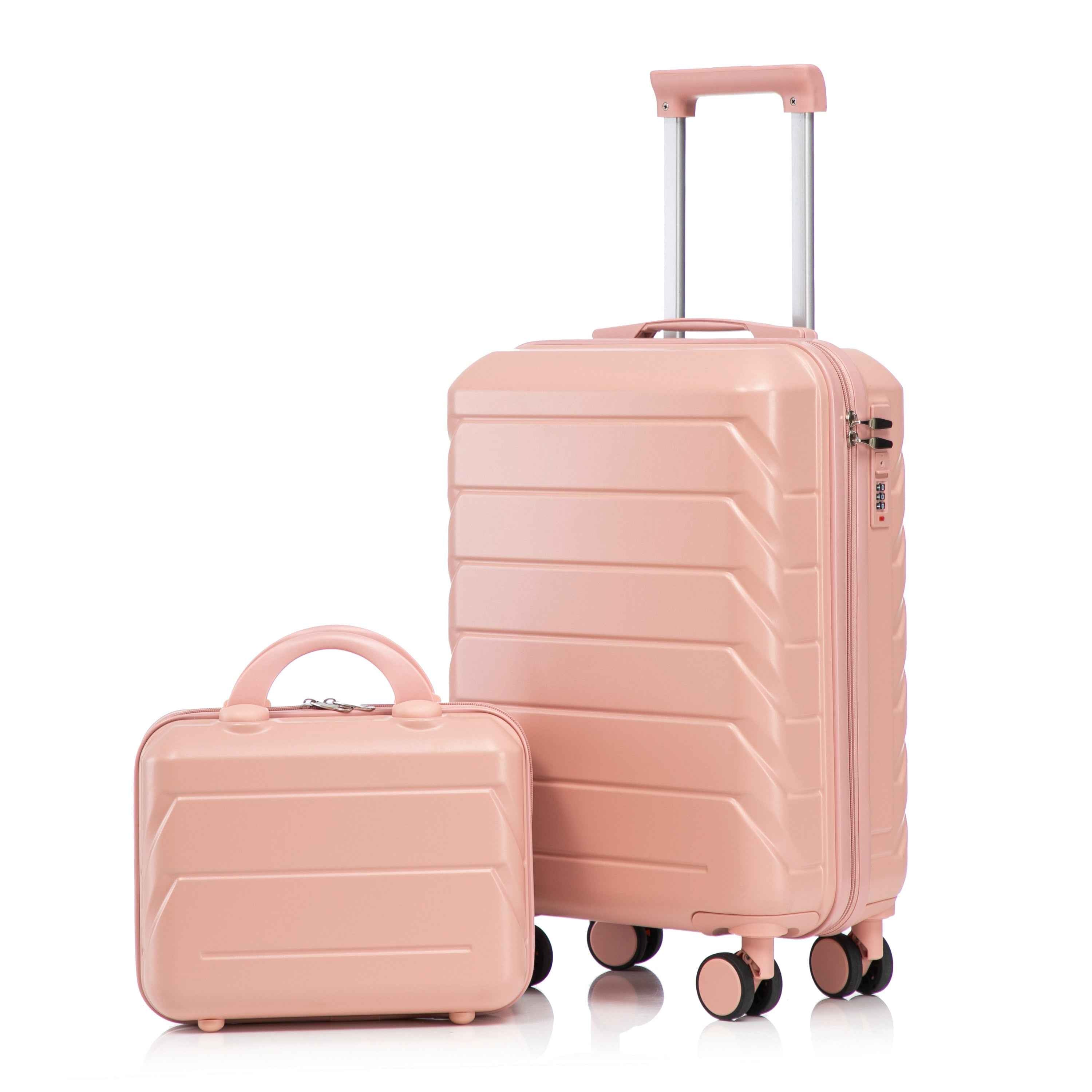 14'/20' 2 pcs/set in ABS Spinner Wheel Luggage, with Combination Lock,14' Cosmetic Case (Pink)