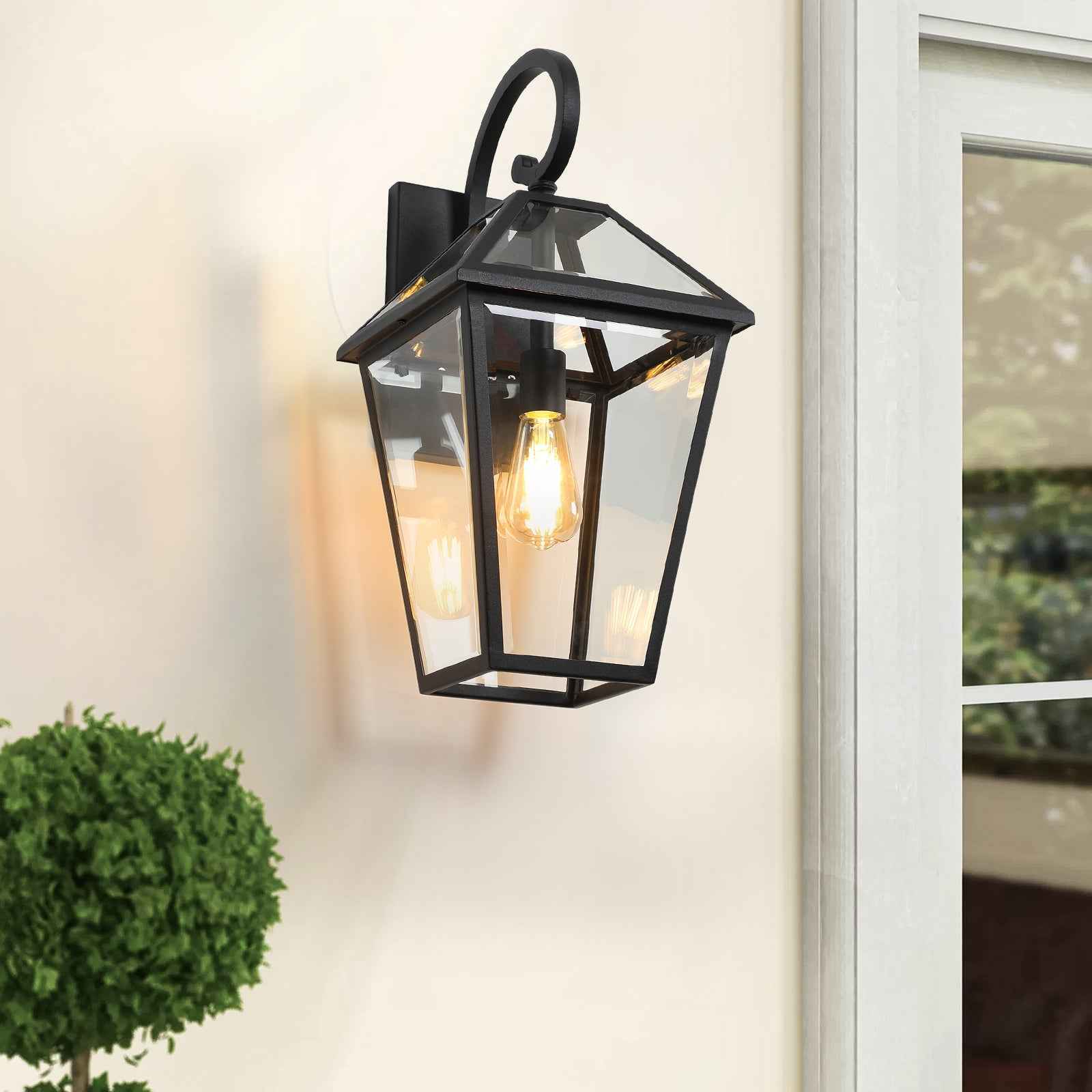 21'(H) 2-Pack Outdoor Wall Lantern Light – Modern Black Metal & Clear Glass Sconce for Porch, Patio, and Garden Lighting (Bulb Not Included)