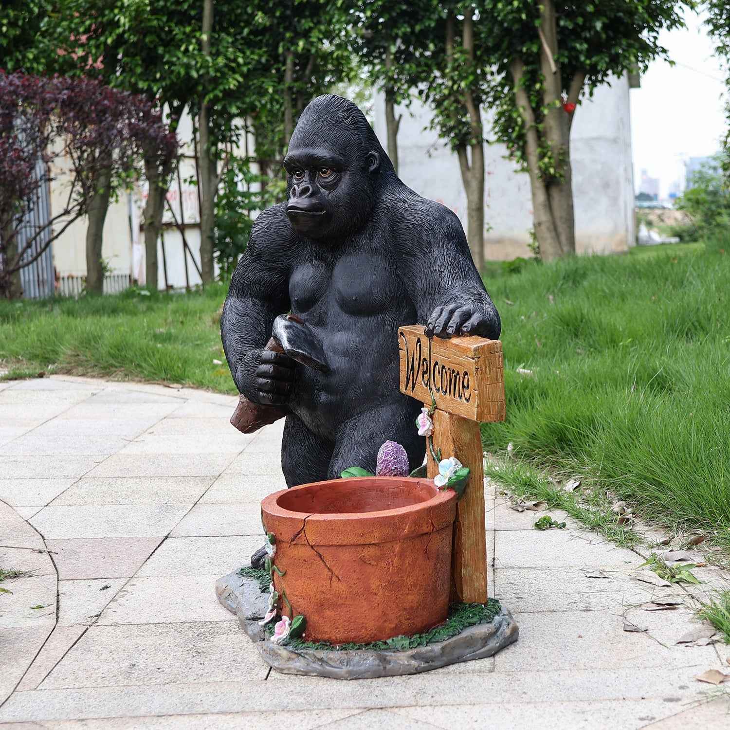 Outdoor Garden Sculpture Chimpanzees  Flower Pot Planter - Unique Yard Statue Decoration, Interesting Law Outdoor Ornament
