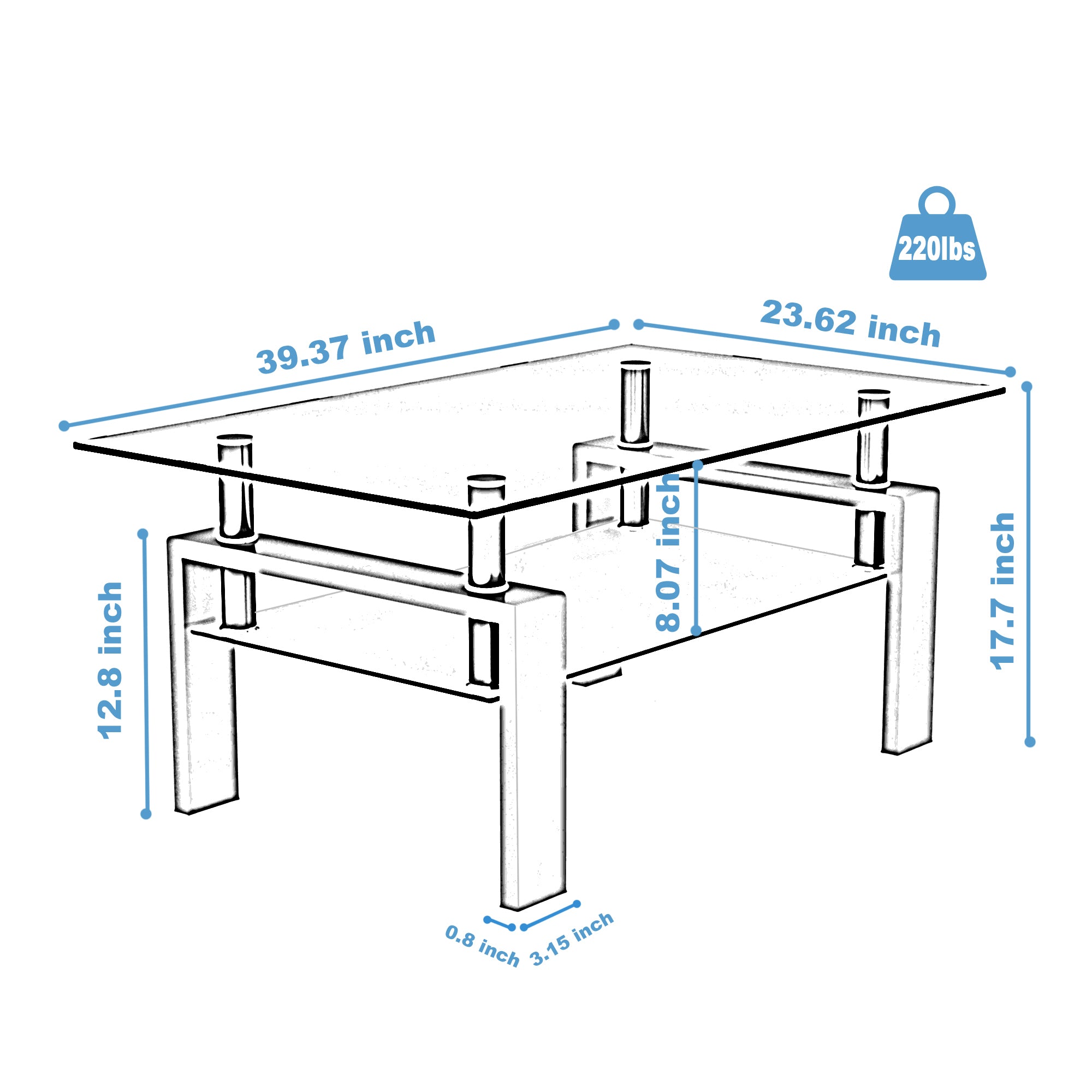 White Coffee Table, Clear Coffee Table, Modern Side Center Tables for Living Room, Living Room Furniture