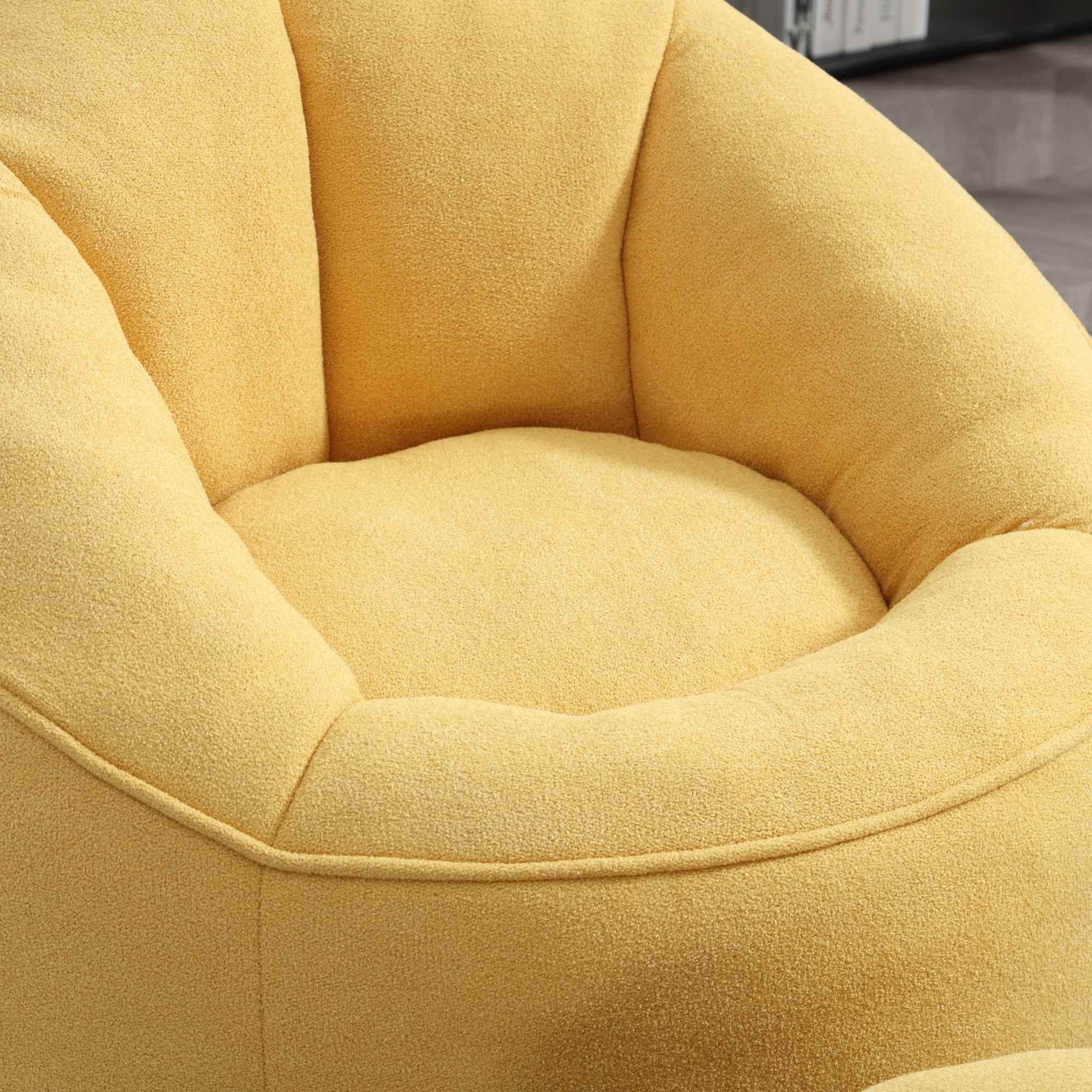 Bedding Bean Bag Sofa Chair with High-Pressure Foam and Footrest, Yellow Microfiber