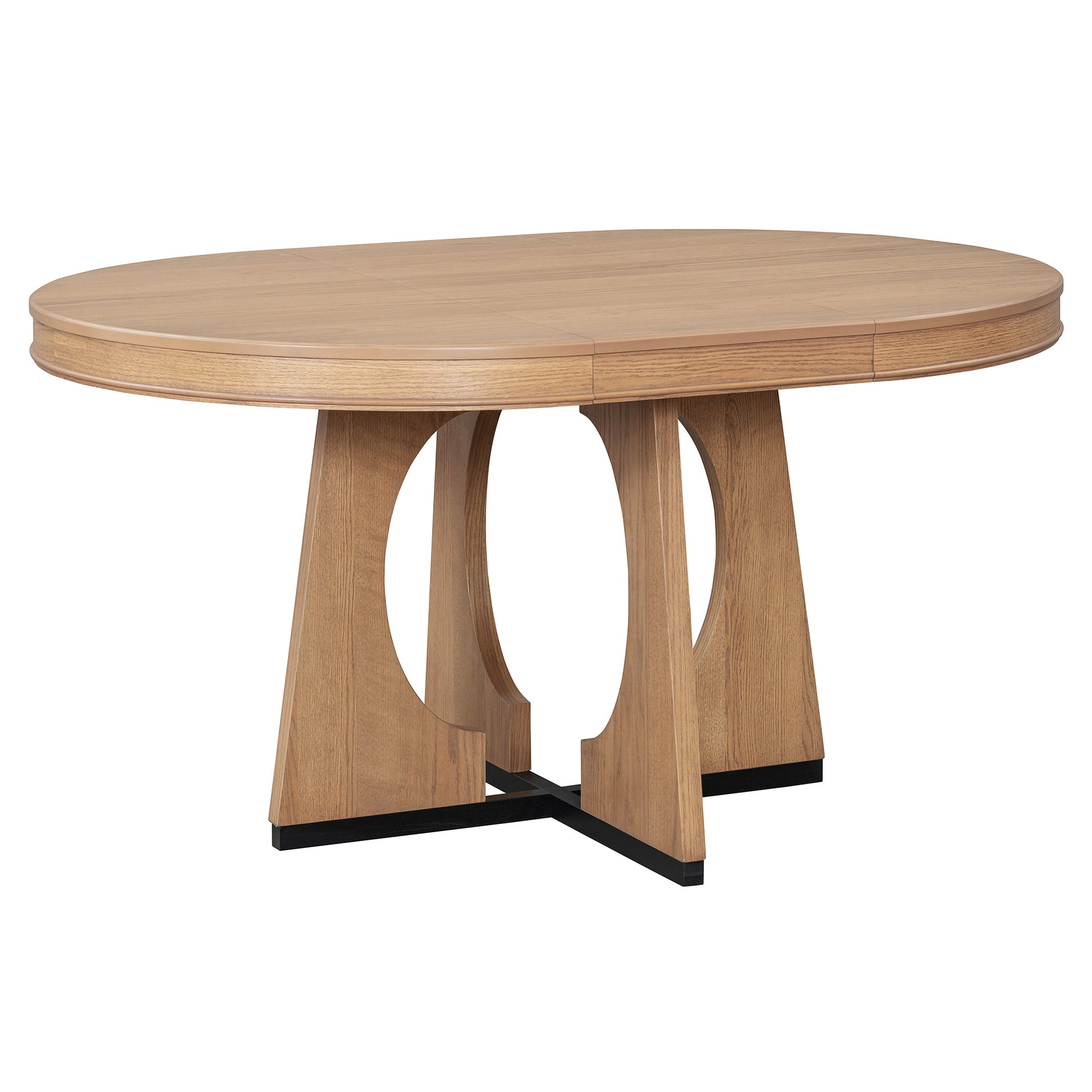 TREXM 5-Piece Retro Rustic Functional Dining Set Unique Geometric Design, 1 Extendable Table with a 16-inch Leaf and 4 Upholstered Chairs Ideal for Dining Room and Kitchen (Natural) - Abrihome