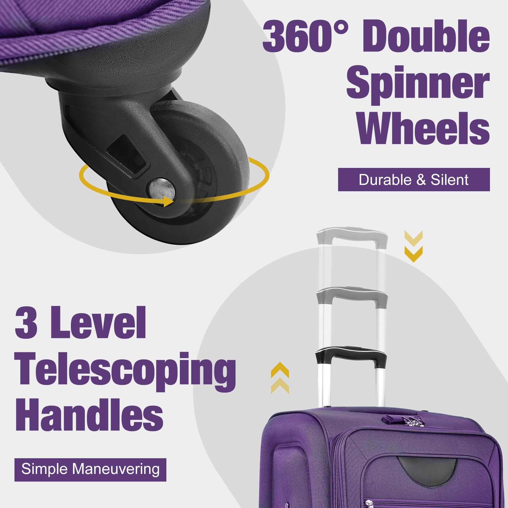Softside Luggage Expandable 3 Piece Set Suitcase with Duffel Bag Upright Spinner Softshell Lightweight Luggage Travel Set-22/26/30 IN