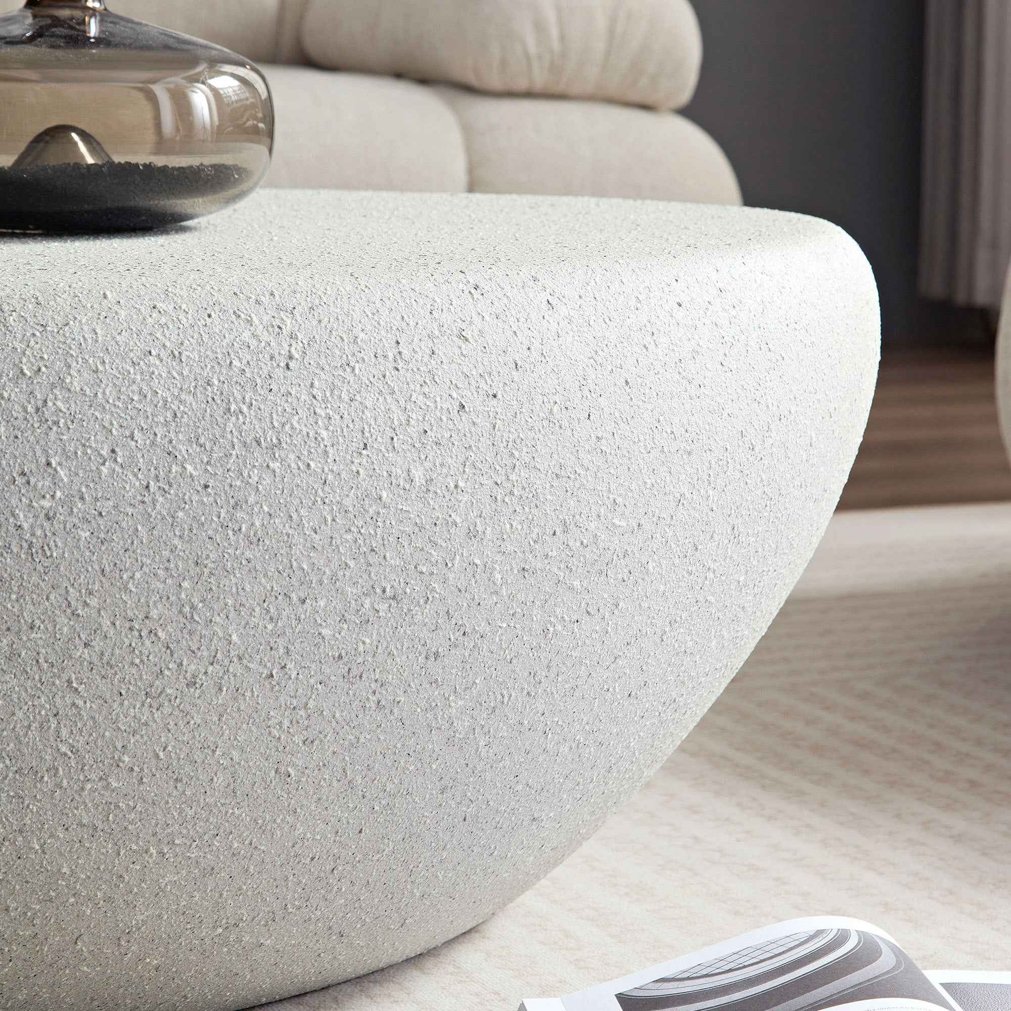 43.31''Fiberglass Elliptical Coffee Table for Living Room Vintage Table,Matte Rocks Table front of the Sofa, Irregular Center Table,No Need Assembly