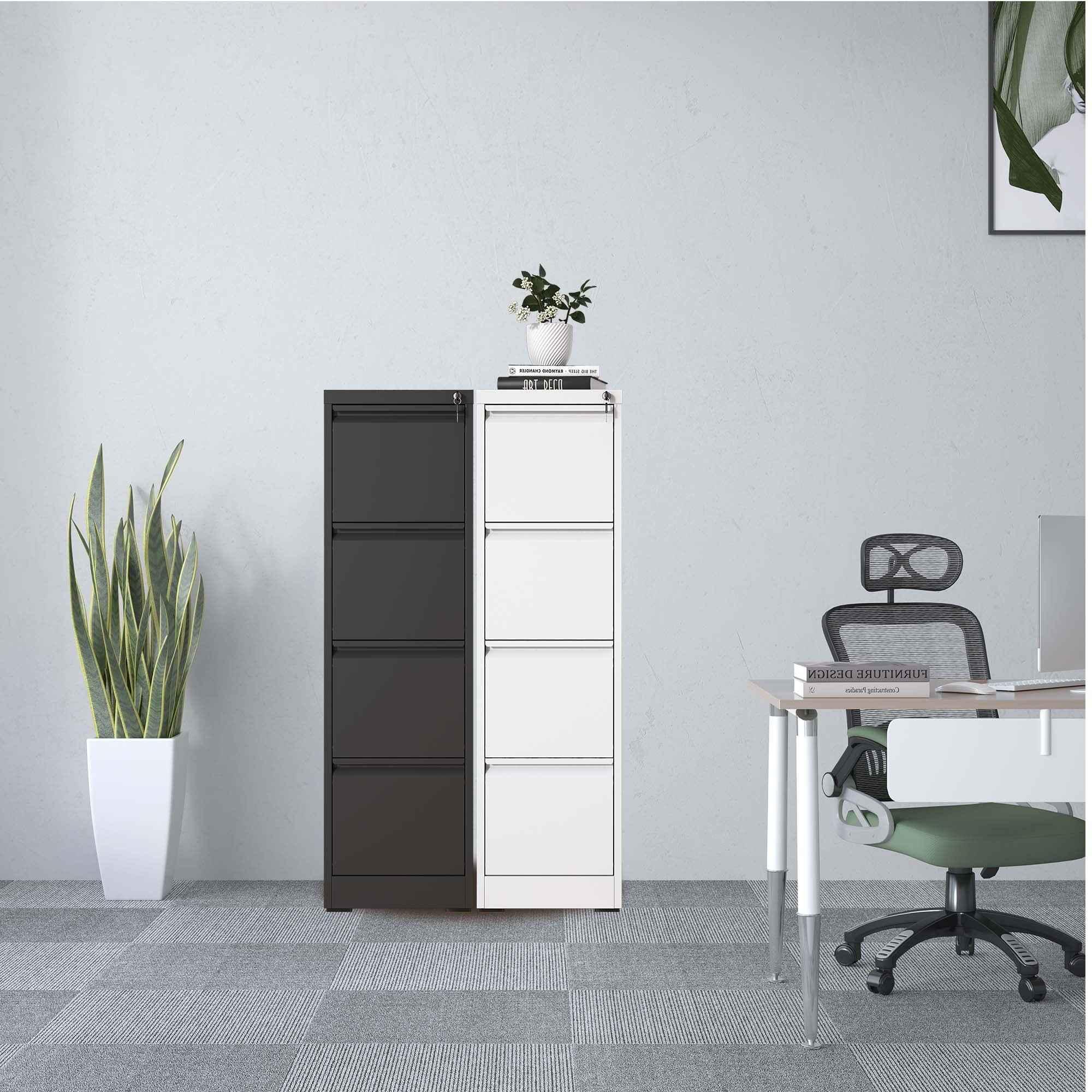 SteelCraft Pro 4 Drawer Vertical File Cabinet with Lock for A4 Legal/Letter Size, White Metal