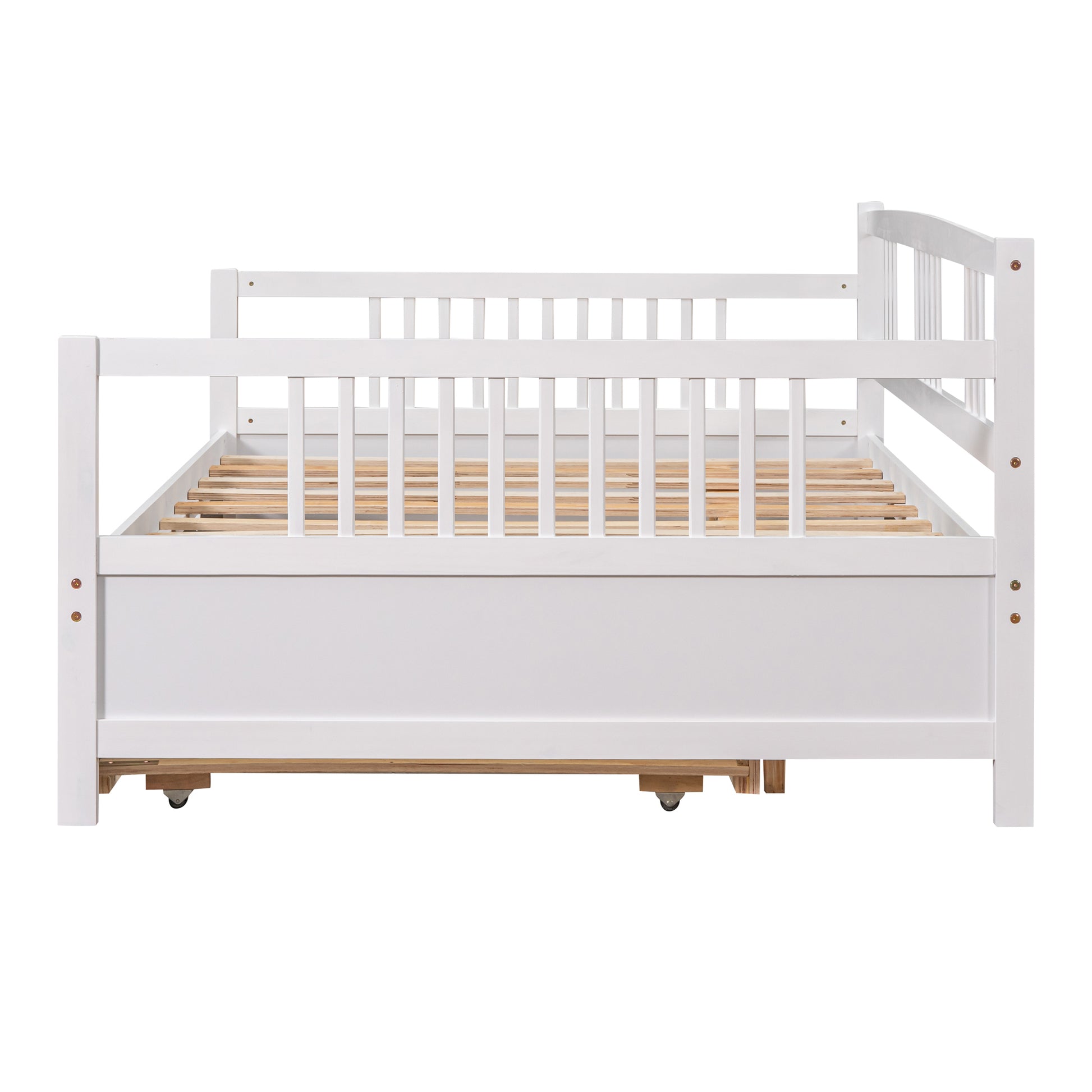 Full Size Daybed Wood Bed with Twin Size Trundle,White - Abrihome