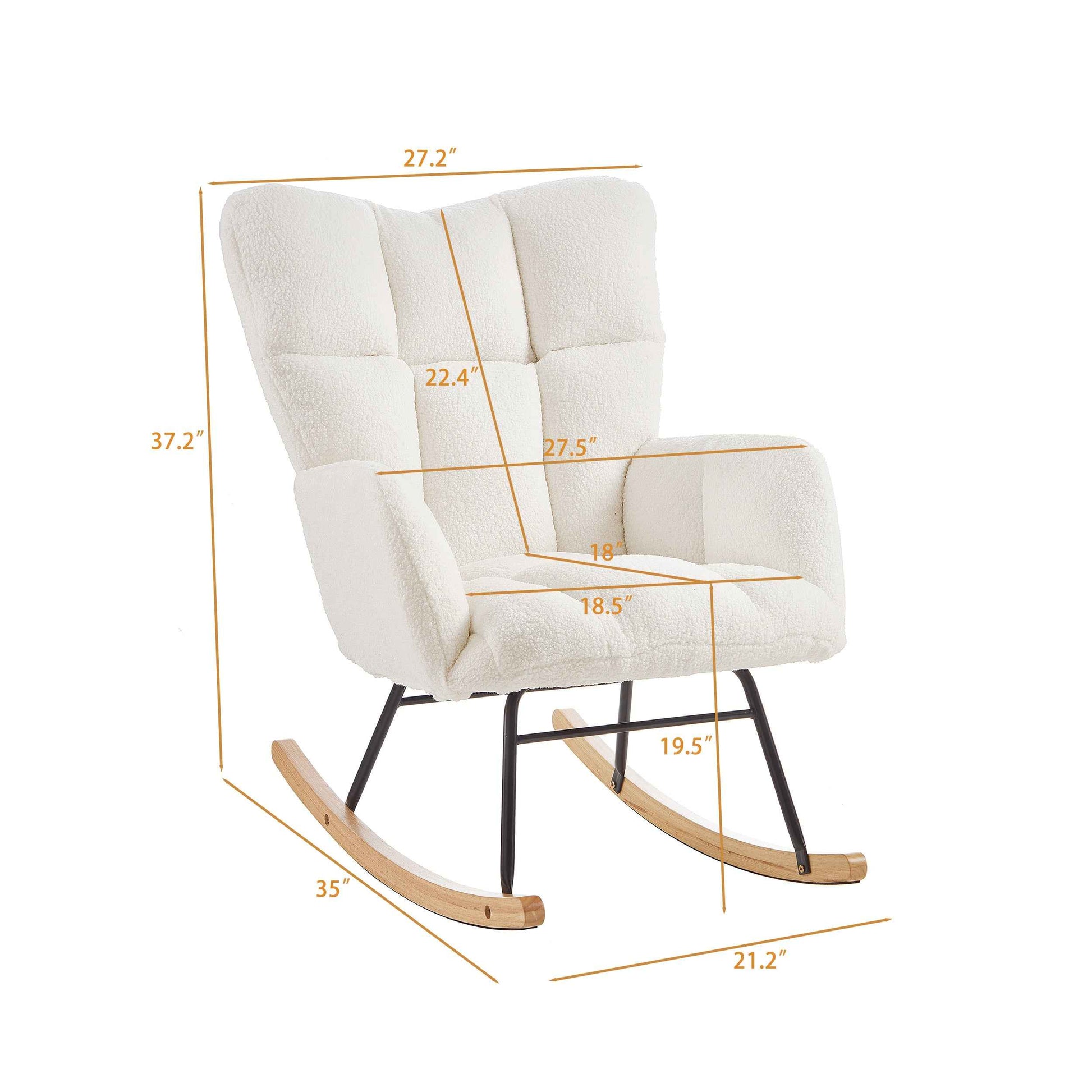 Glider Chair for Living Room Tufted Upholstered Teddy Fabric Rocking Chair with Metal Frame Accent Chair Ivory White