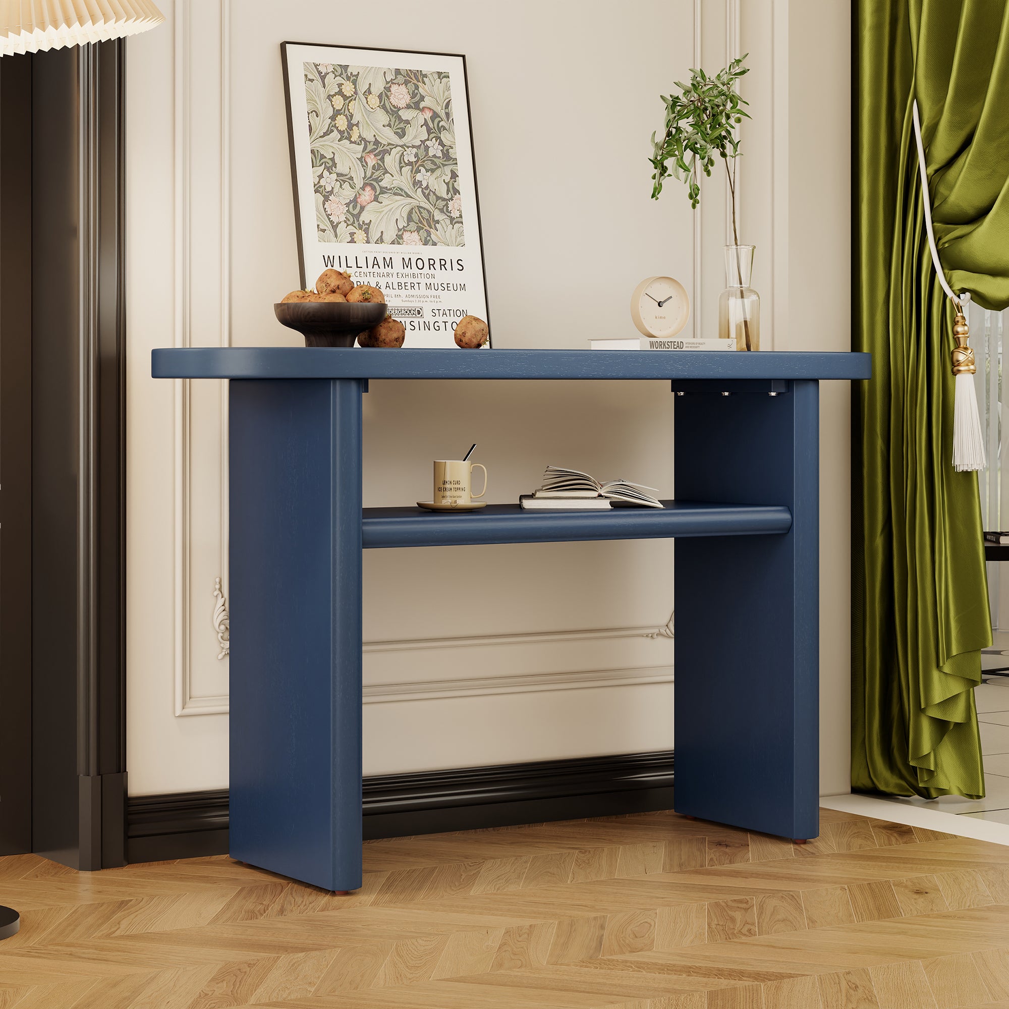 TREXM Elegant Minimalist Console Table with Rounded Edges and Sturdy Shelf Design for Entryway, Living Room(Navy)