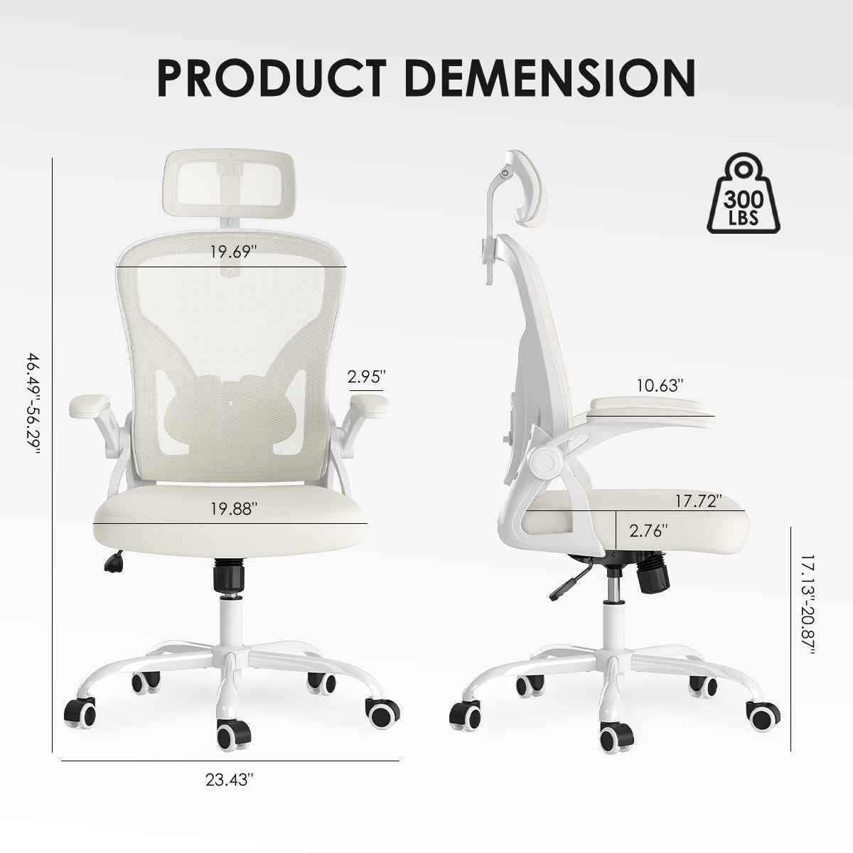 Ergonomic Office Chair, Home Office Desk Chair with Headrest, High Back Computer Chair with Armrests and Adjustable Lumbar Support for Home Office Study Room,White & White