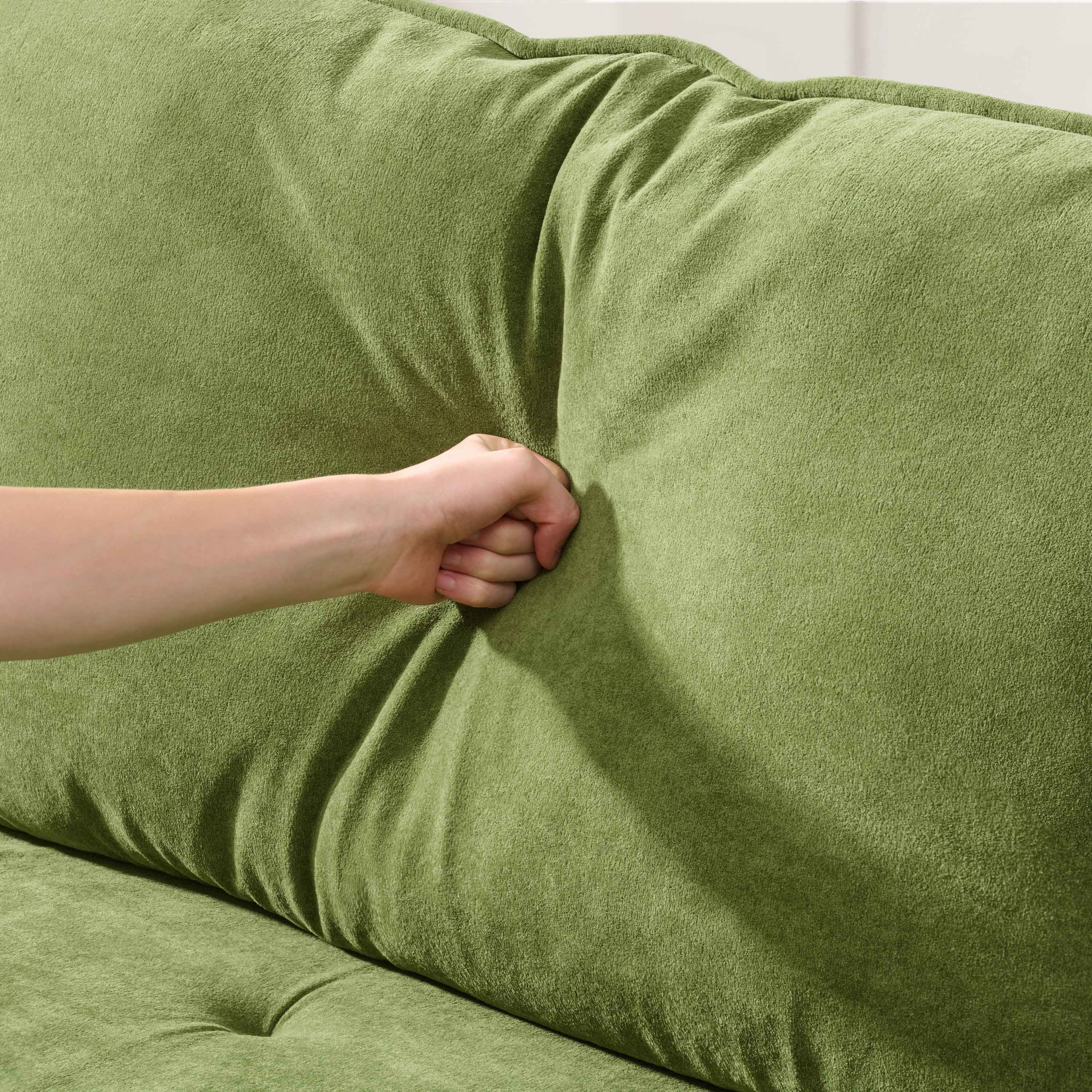 Cloud Velvet Deep Seated Sofa with Pillows, Green, Foam, 103 Inch