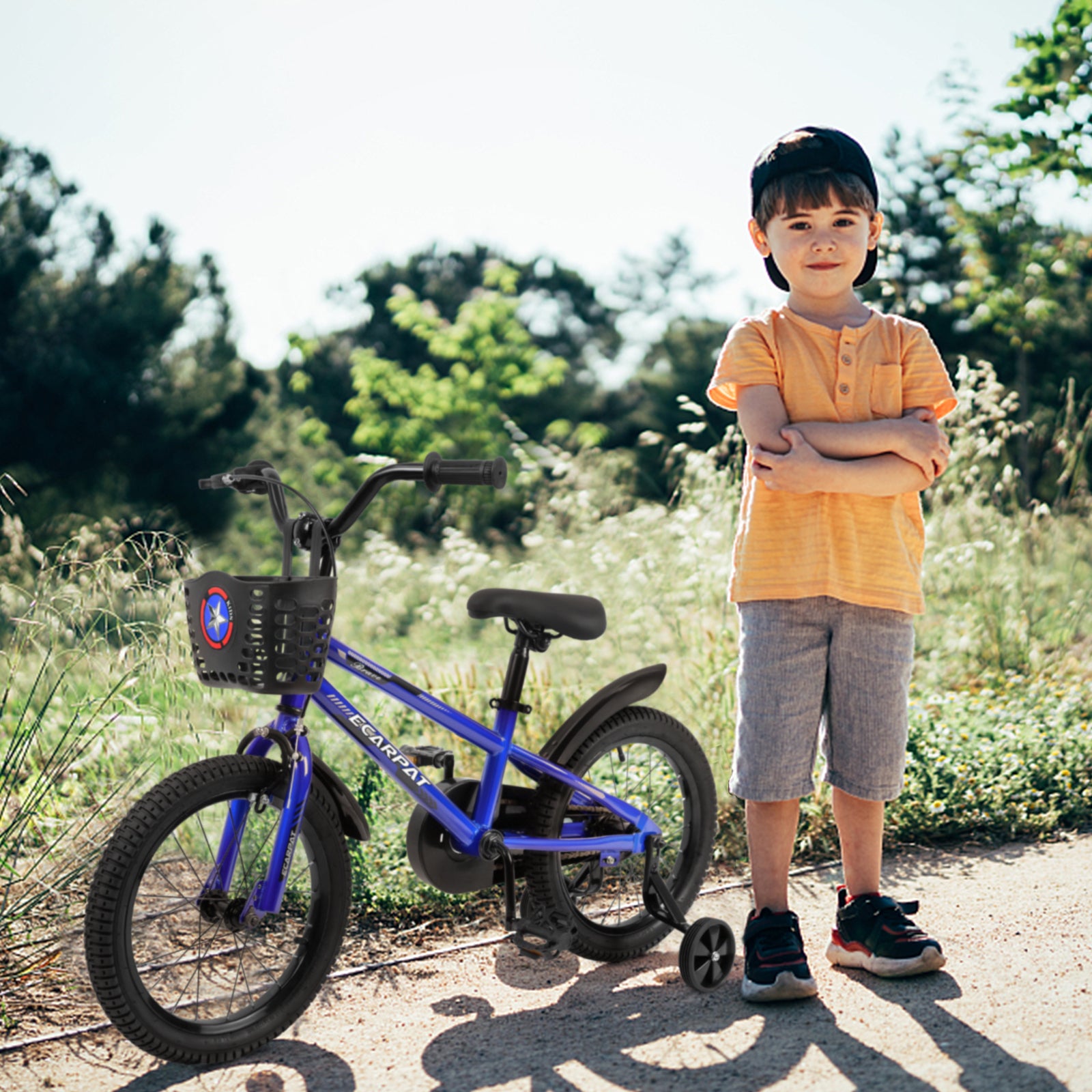 Kids Bike  16 inch for Boys & Girls with Training Wheels,  Freestyle Kids' Bicycle with Bell,Basket and fender.