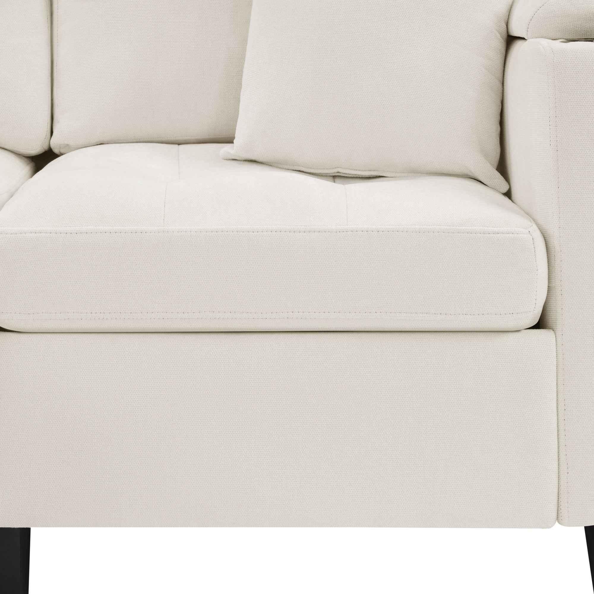 Modern U-shaped Sectional Sofa 115.7' with Built-in Cup Holders, Storage, USB Ports in Beige Chenille Fabric