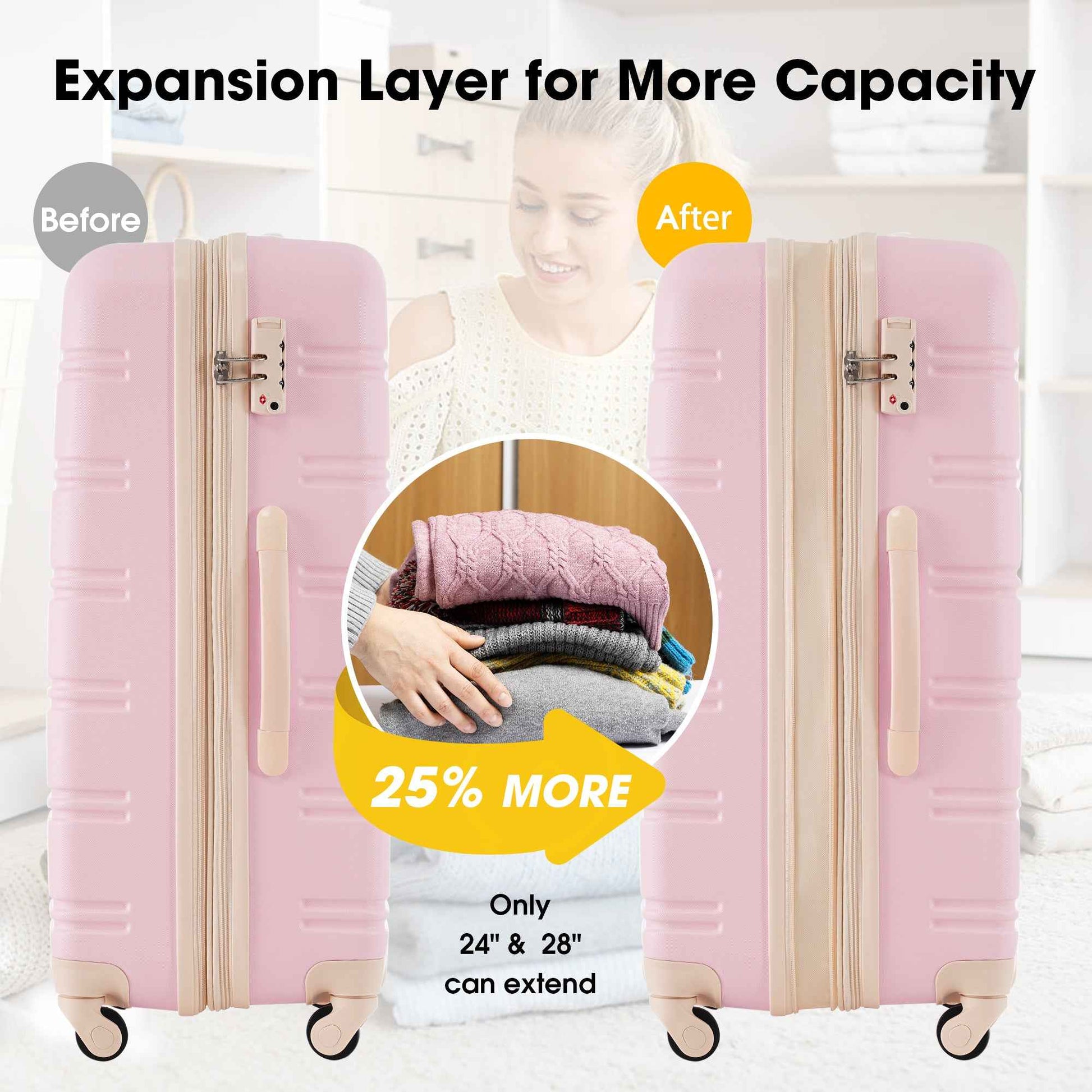 Hardshell Luggage Sets 2Pcs + Bag Spinner Suitcase with TSA Lock Lightweight 20' + 24'