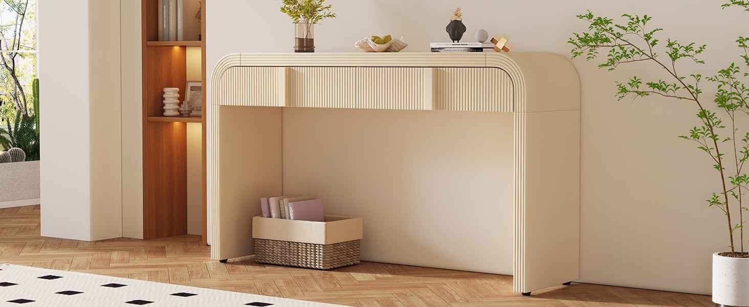 TREXM Modern Console Table with 2 Storage Drawers, Fluted Entryway Table with Rounded Silhouette for Hallway Living Room and Entryway (Apricot Cream)